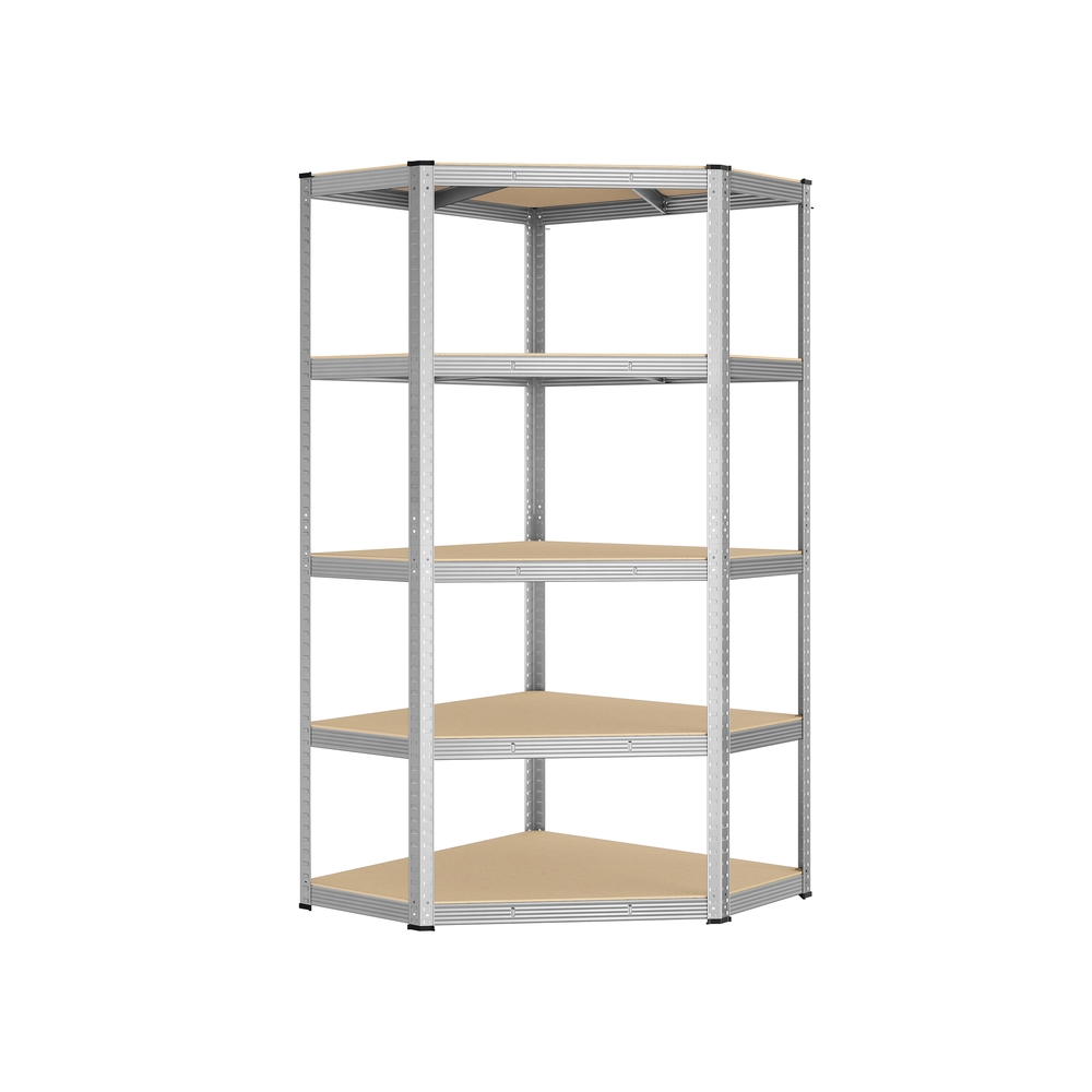 5-Tier Corner Shelf 90 cm Wide Silver and Natural Beige