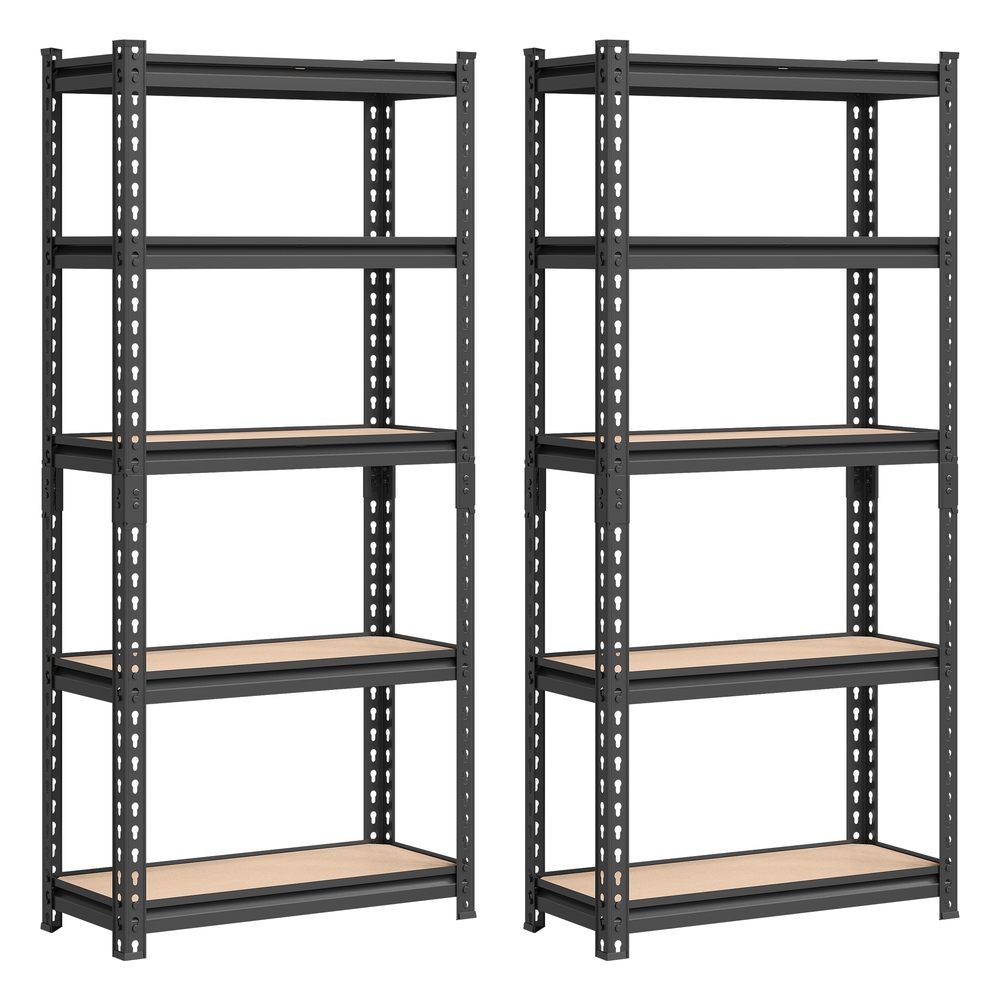 Set of 2 5-Tier Shelving Unit Storage Shelves 30 x 75 x 150 cm Load 875 kg Black