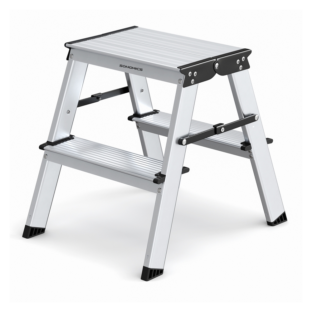 2-Step Aluminium Ladder Silver Grey and Ink Black