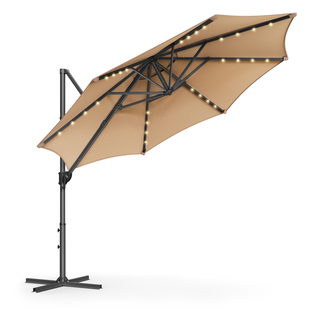 UPF 50+ Garden Parasol Umbrella with LED Lights Camel Brown UPF 50+ Garden Parasol Umbrella with LED Lights Camel Brown