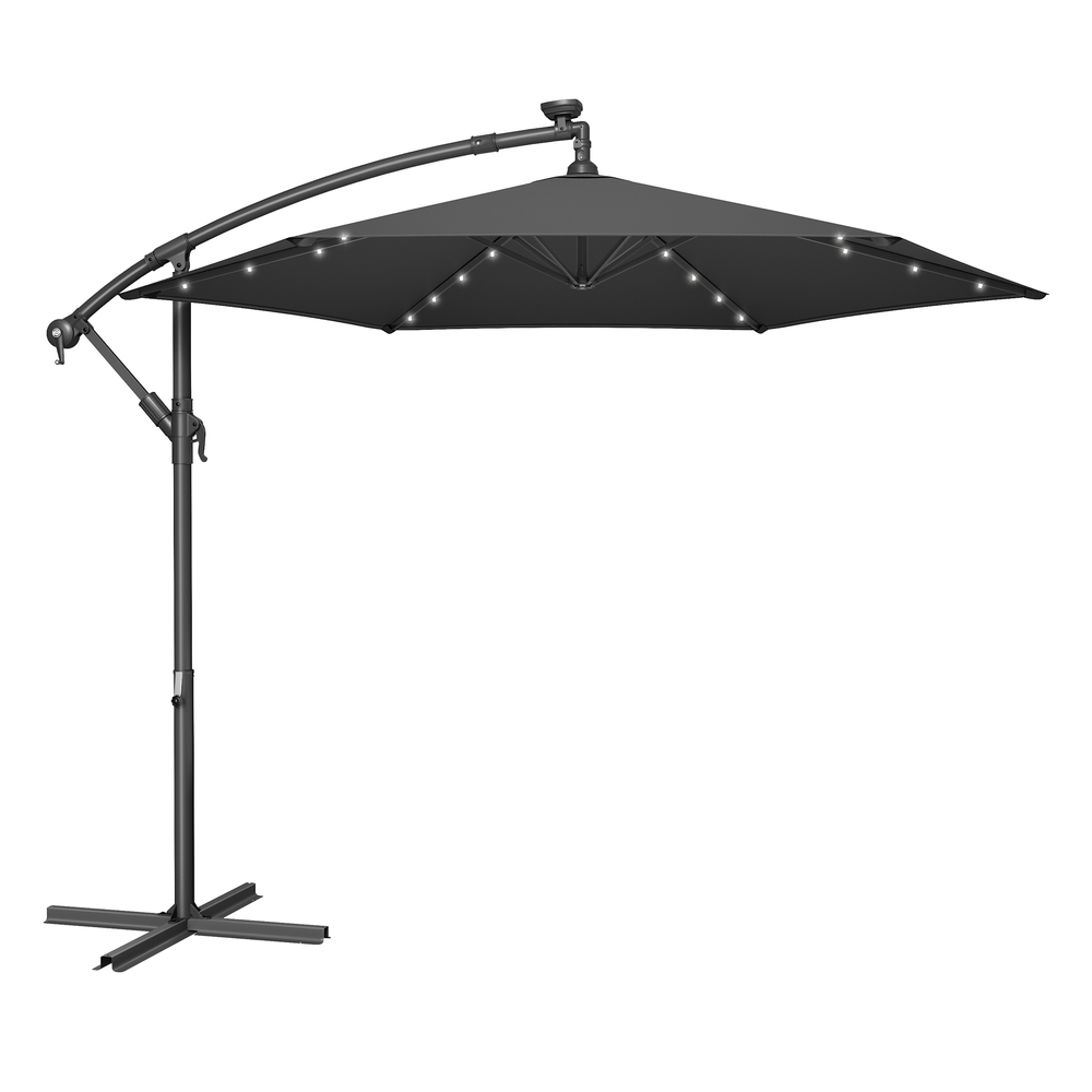 Cantilever 3 m Garden Parasol Umbrella with LED, Grey