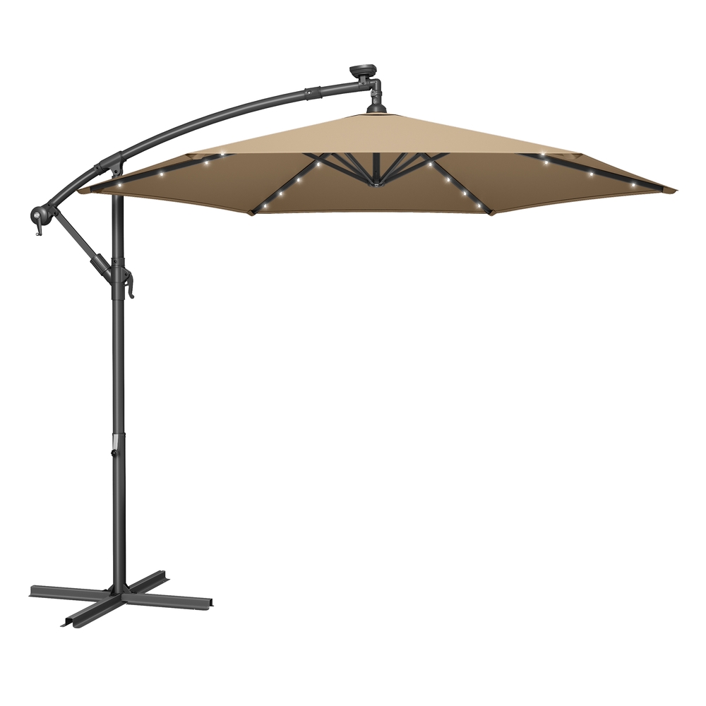 Cantilever 3 m Garden Parasol Umbrella with LED, Taupe