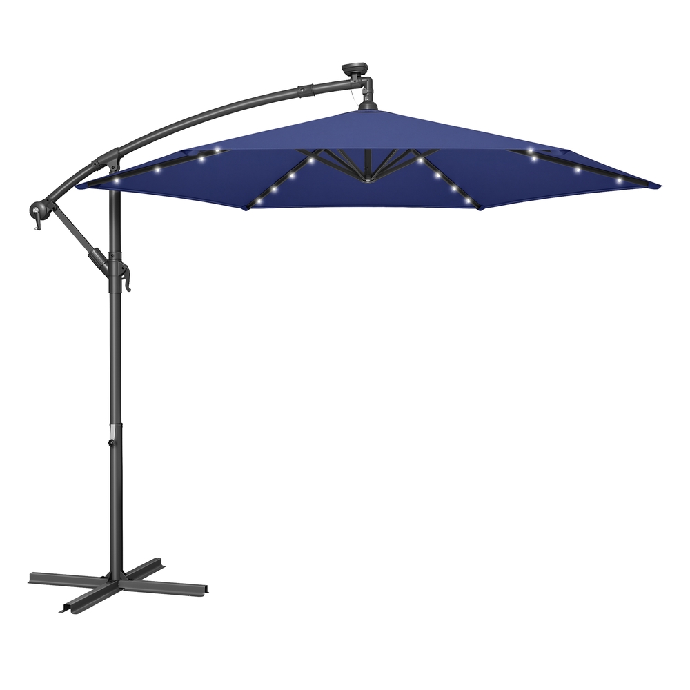 Cantilever 3 m Garden Parasol Umbrella with LED, Navy Blue