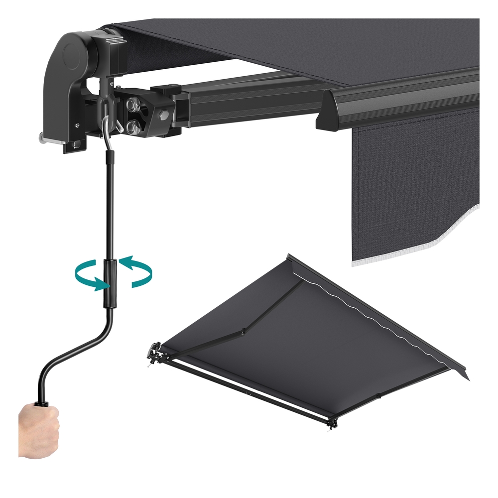 250 x 200 cm Retractable Patio Awning with Manual Crank and Sun Shade Grey