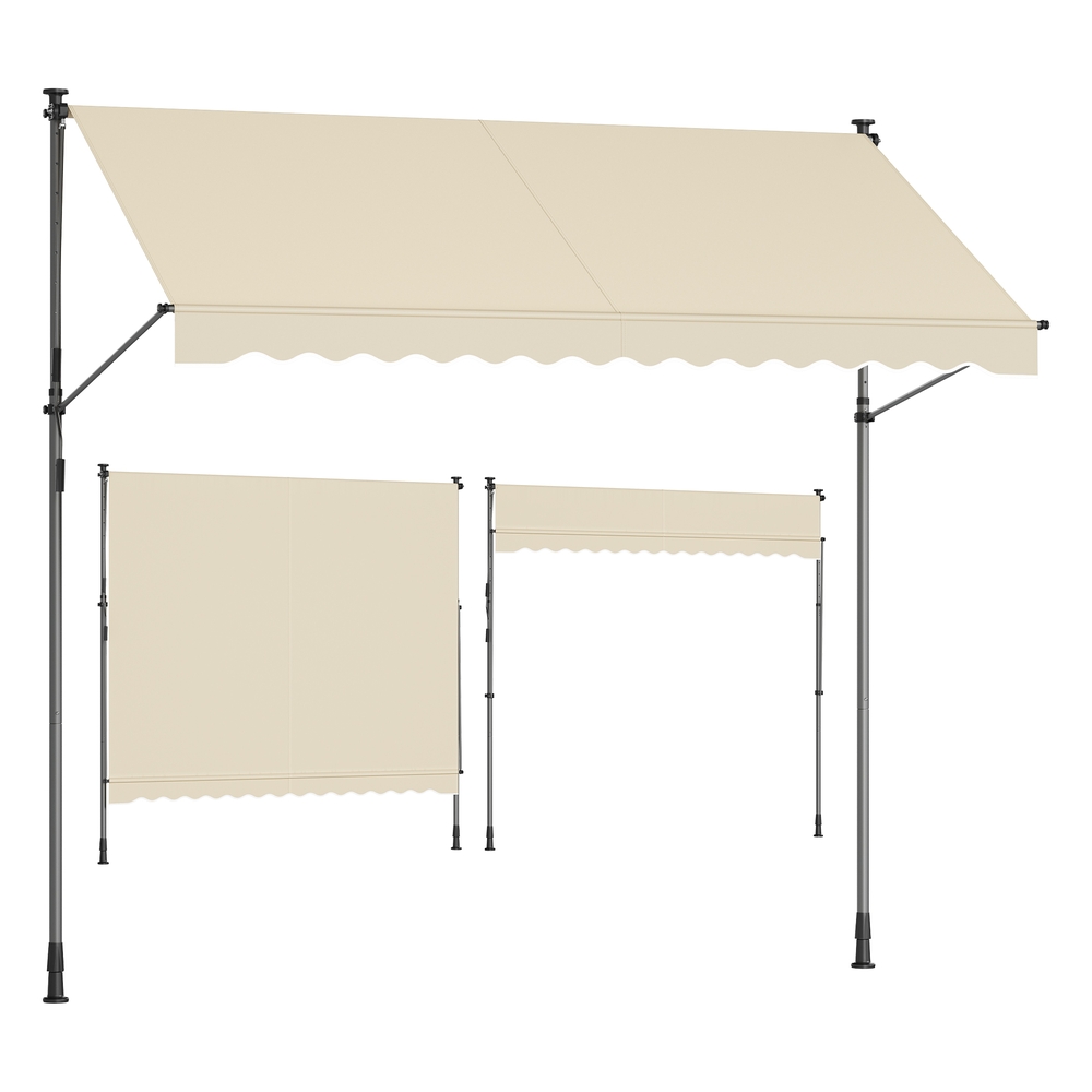 300 x 120 cm Manual Retractable Awning for Balcony Beige