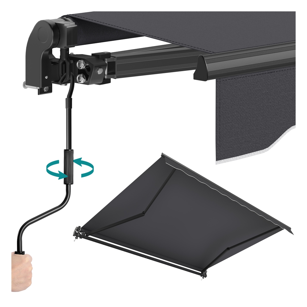 300 x 250 cm Retractable Patio Awning with Manual Crank and Sun Shade Grey 300 x 250 cm Retractable Patio Awning with Manual Crank and Sun Shade Grey