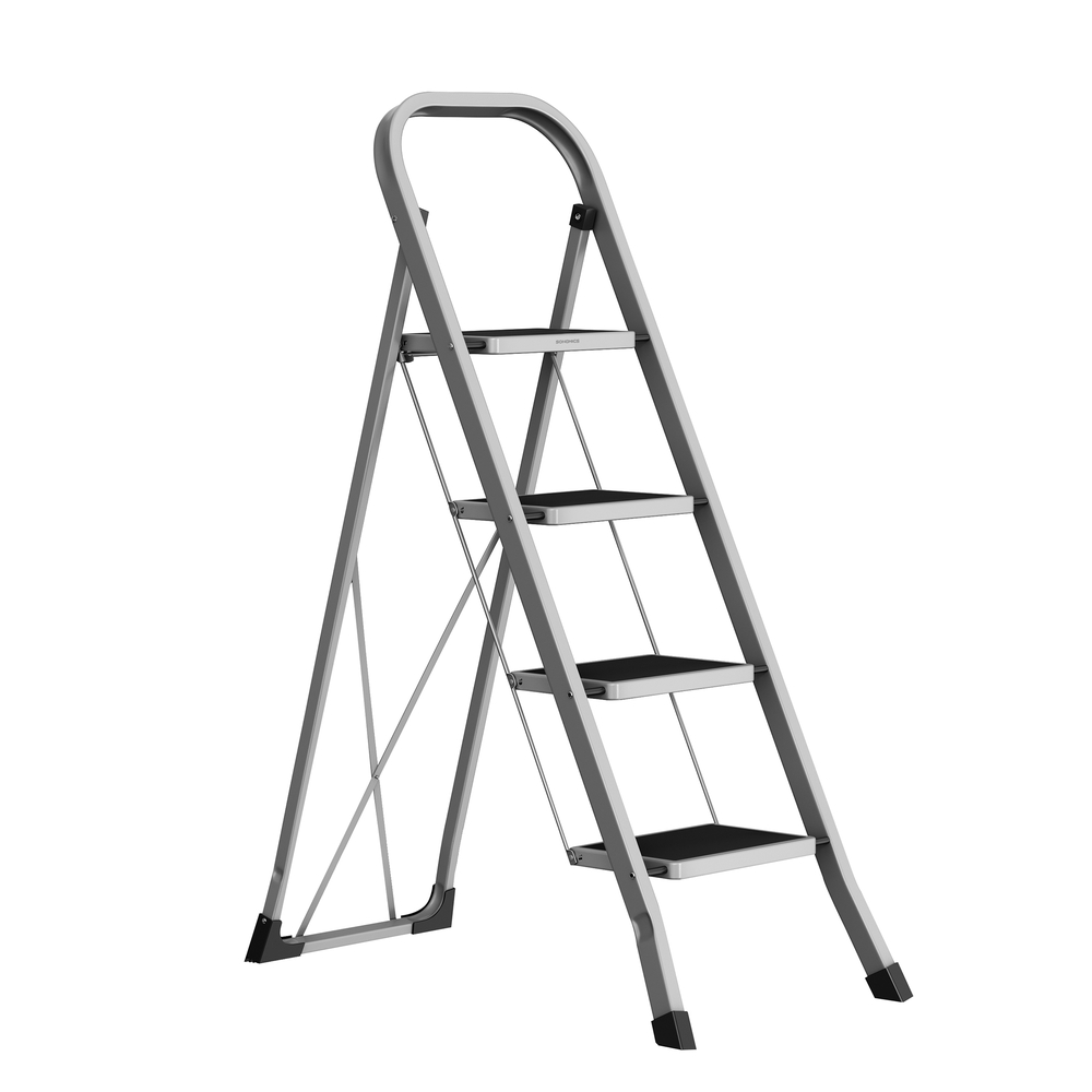 4-Step Folding Ladder with Safety Lock Dove Grey