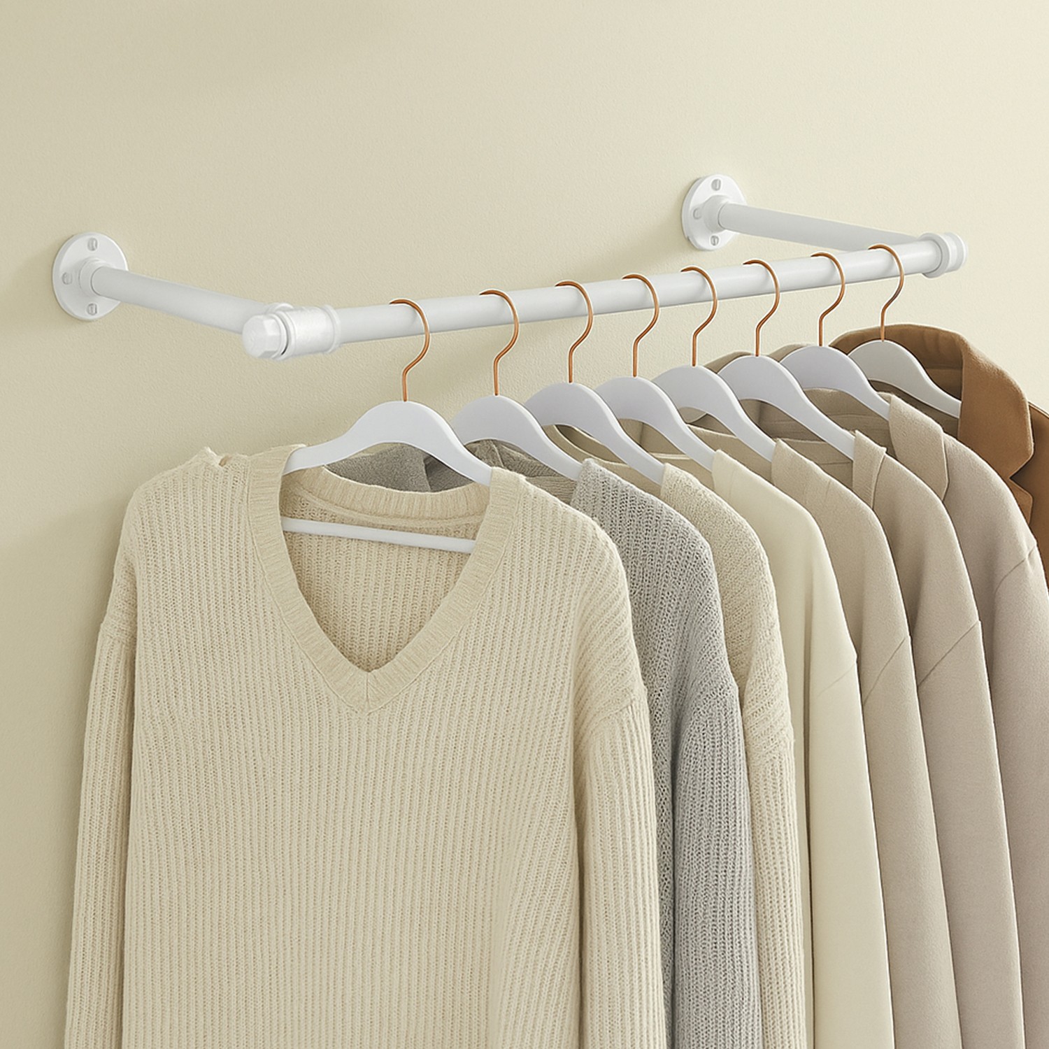 2 Pack Clothes Rack Wall-Mounted, Industrial Pipe Clothing Rack, Space-Saving Garment Rack