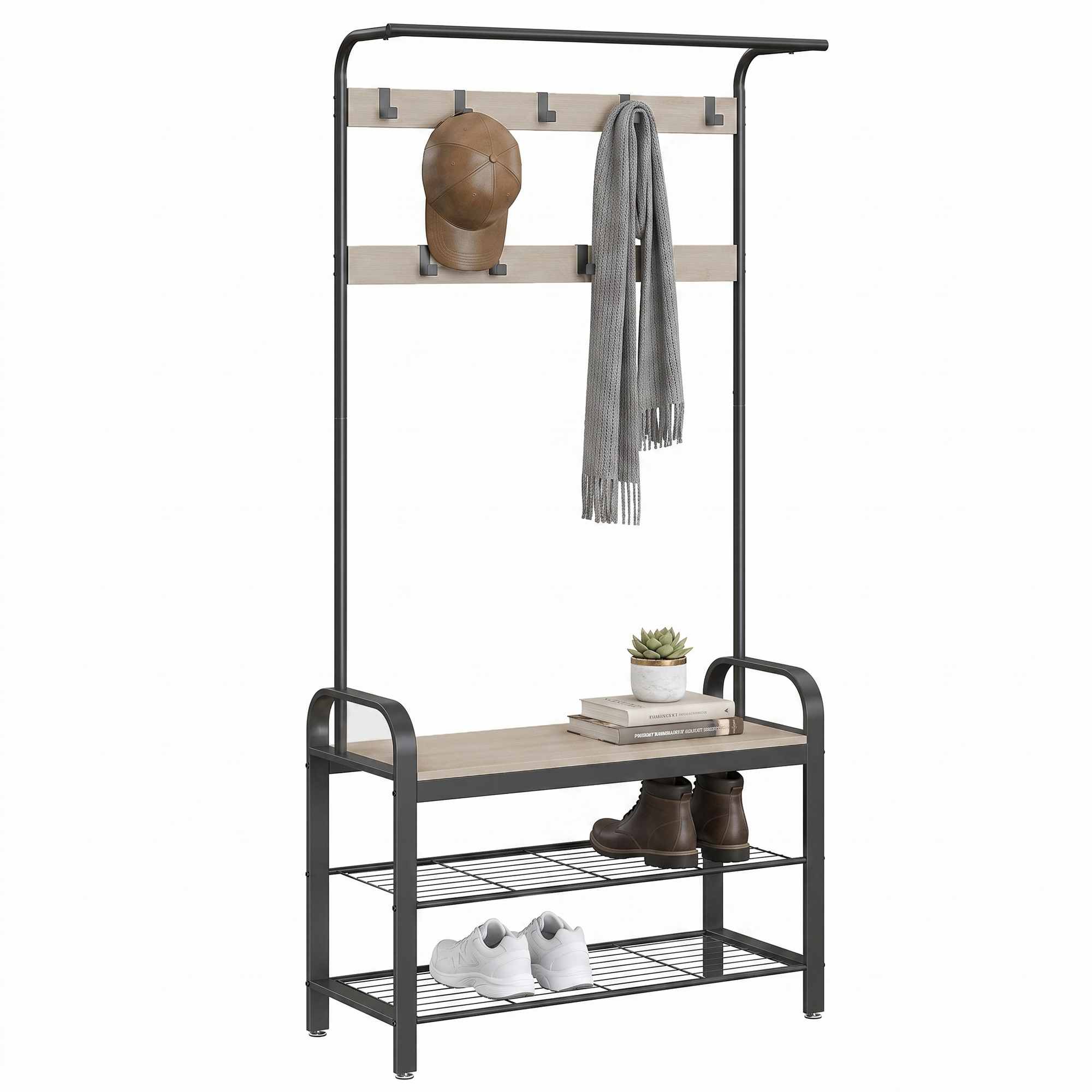 Coat Rack, Hall Tree with Shoe Bench, Entryway Bench with Coat Rack