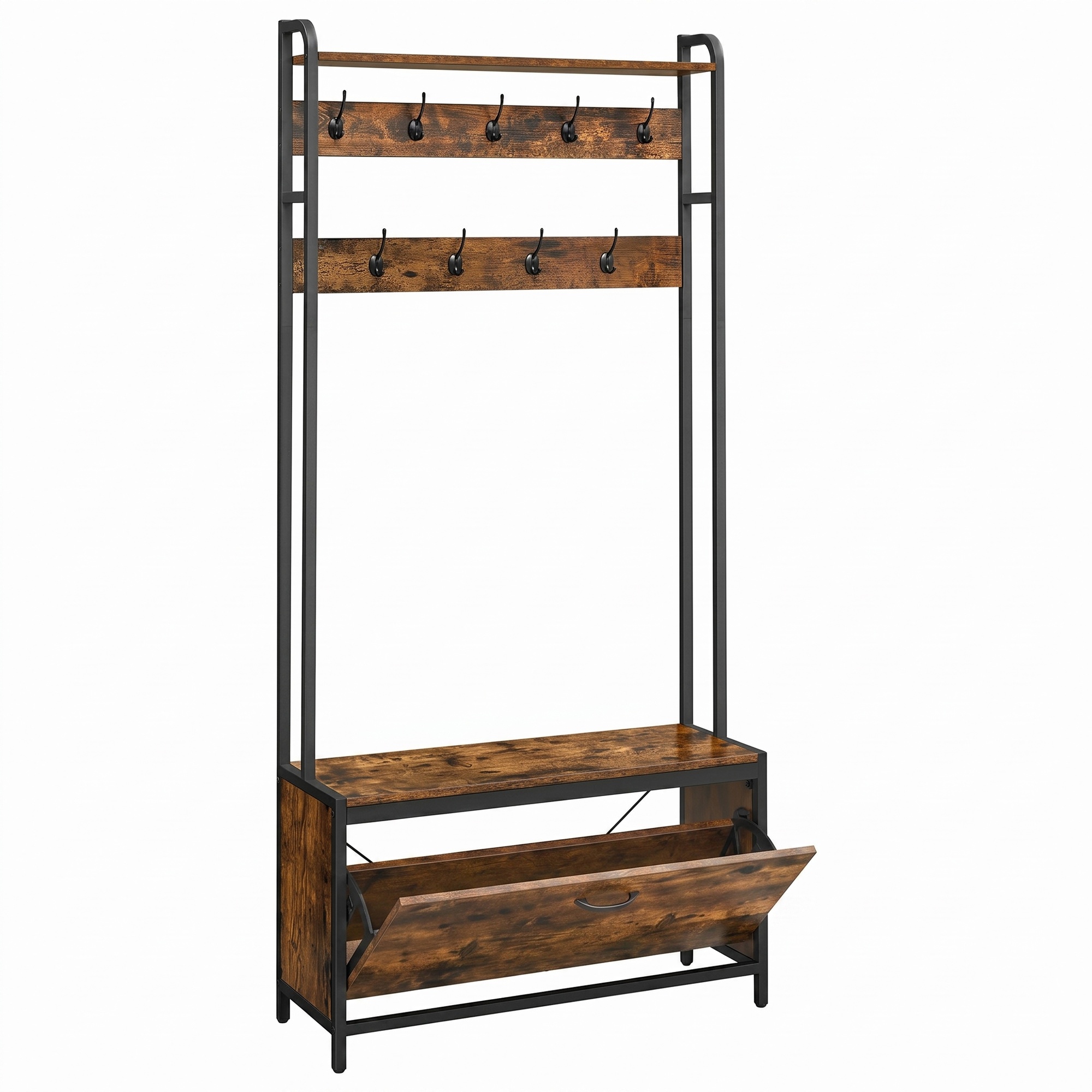 Coat Rack with Shoe Storage, Hall Tree with Bench, for Hallway