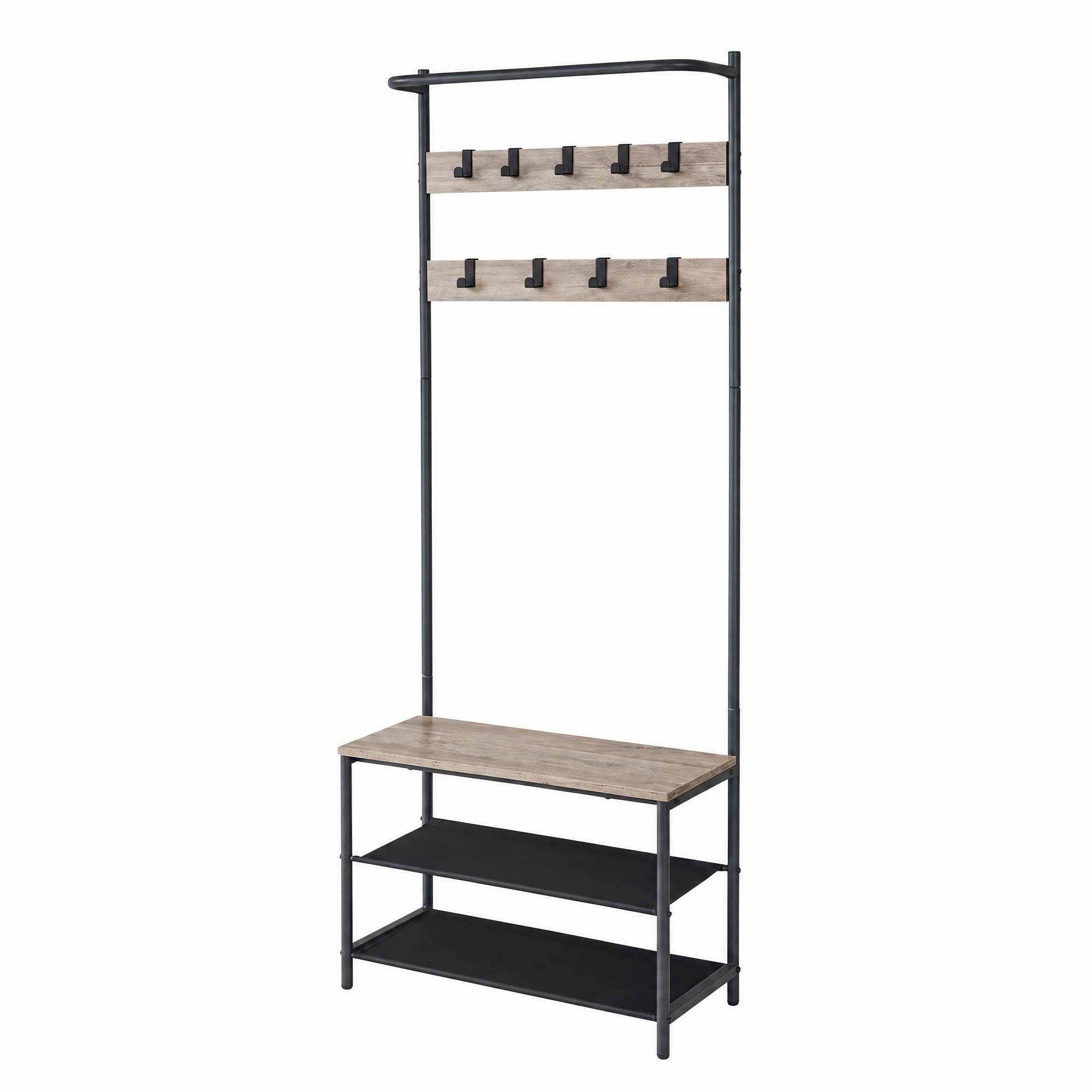 Hall Tree with Bench and Shoe Storage, Entryway Bench with Coat Rack Stand and Shoe Rack, 9 Movable Hooks