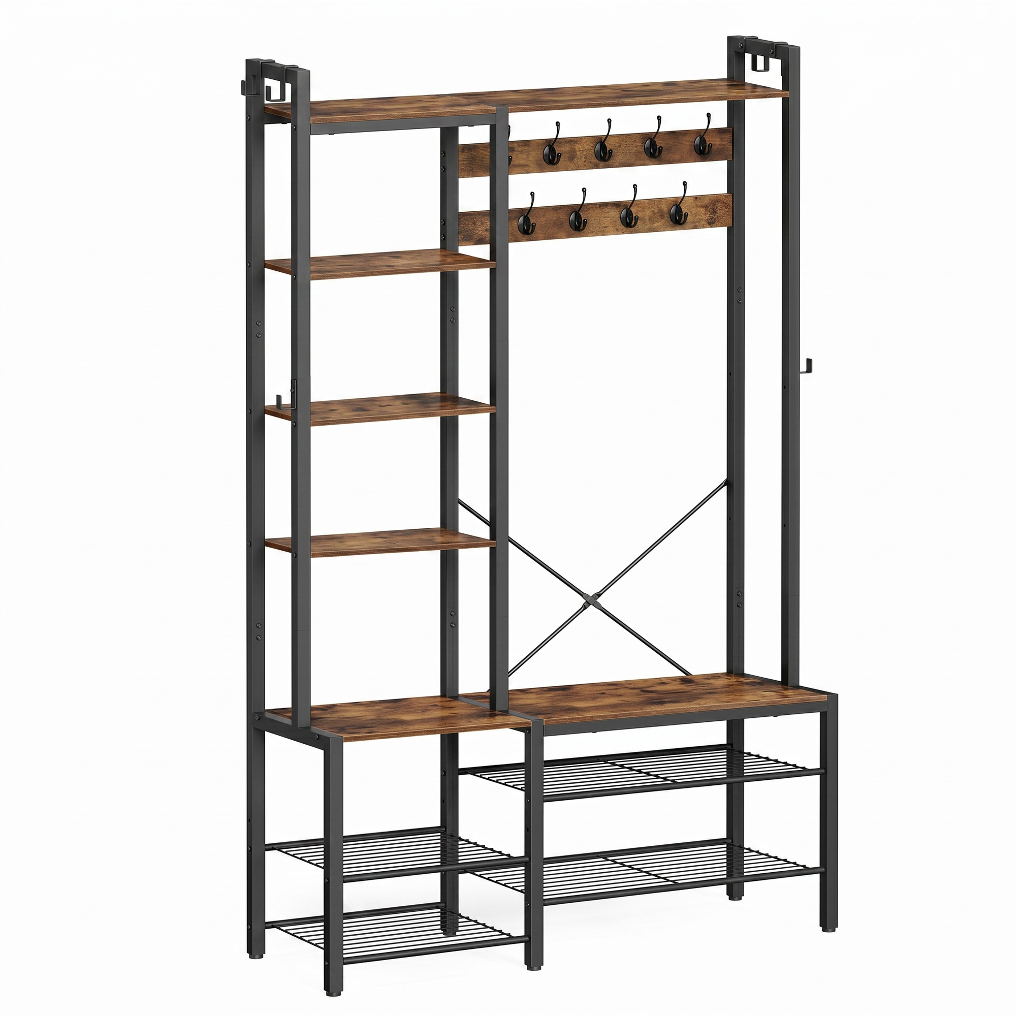 Hallway Coat and Shoe Rack with Bench, Shelves, 40 x 120 x 190 cm, Brown