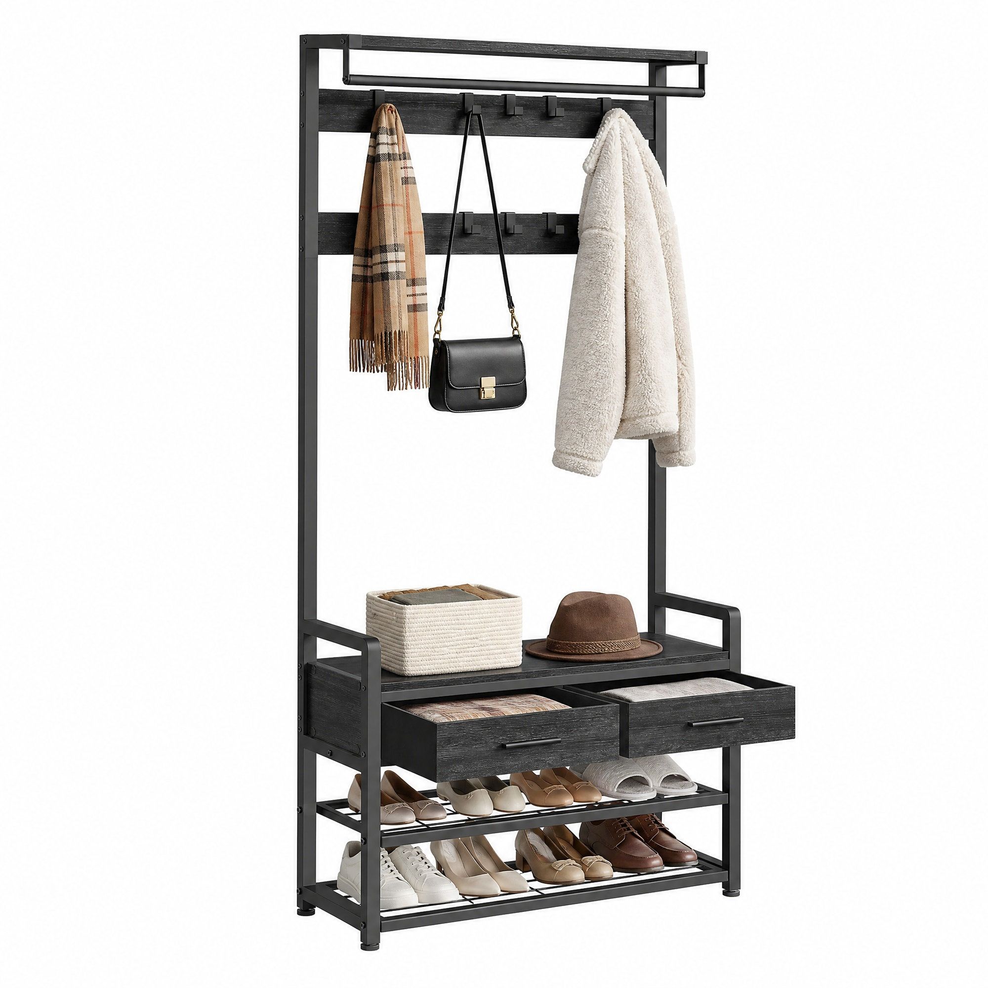 Coat Rack with Shoe Bench, Hall Tree, 30 x 80.4 x 181.6 cm