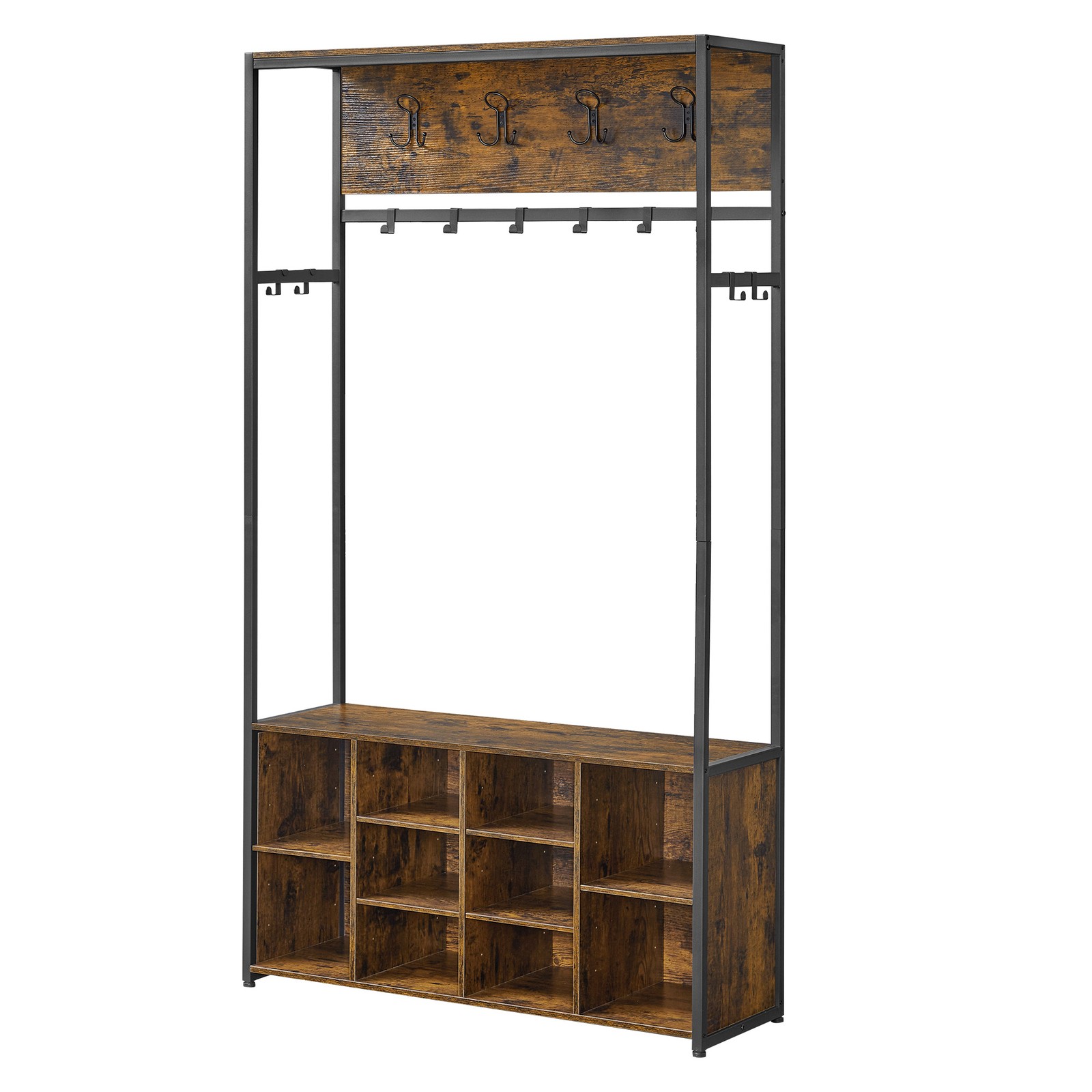 Hallway Coat Rack with Shoe Storage Cabinet, Brown