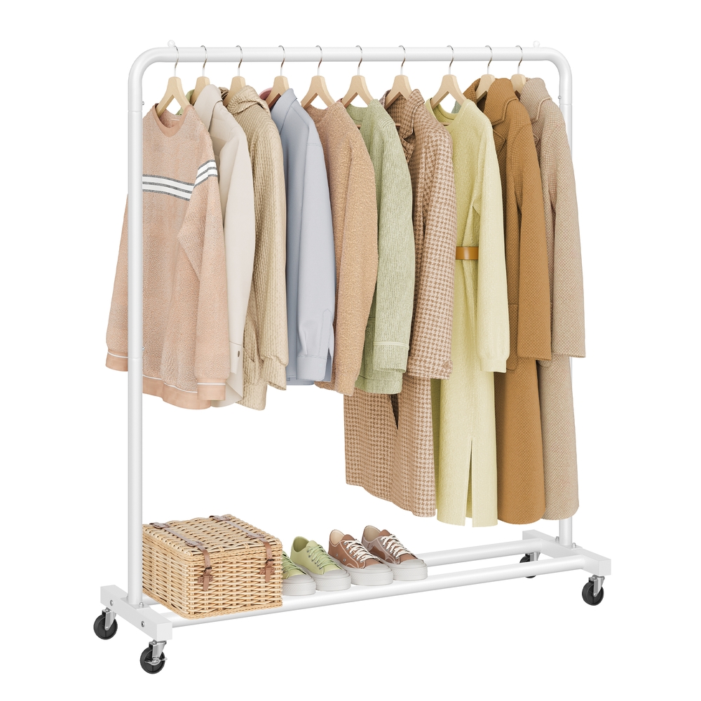 Clothes Rack 2 Lockable Wheels Holds up to 90 kg 46.5 x 110 x 155.5 cm Matte White