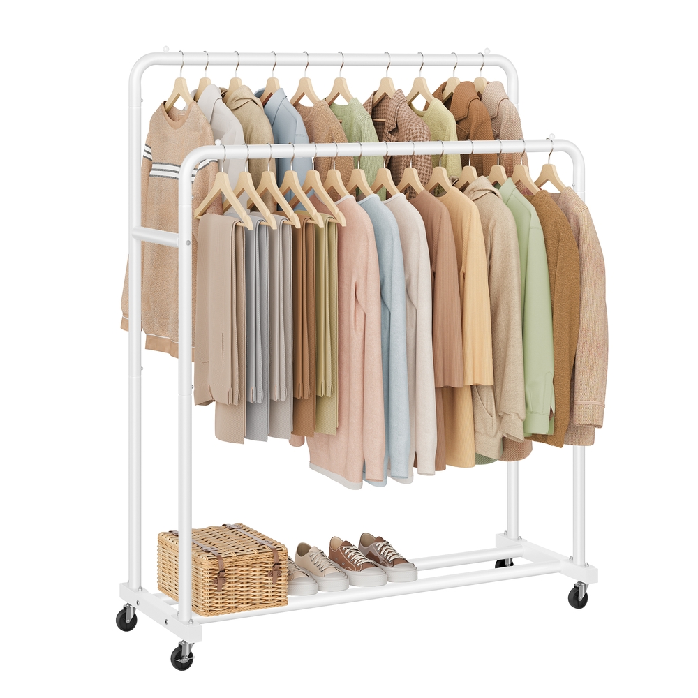 Clothes Rack Double Rods Holds up to 90 kg 46.5 x 110 x 155.5 cm Matte White Clothes Rack Double Rods Holds up to 90 kg 46.5 x 110 x 155.5 cm Matte White