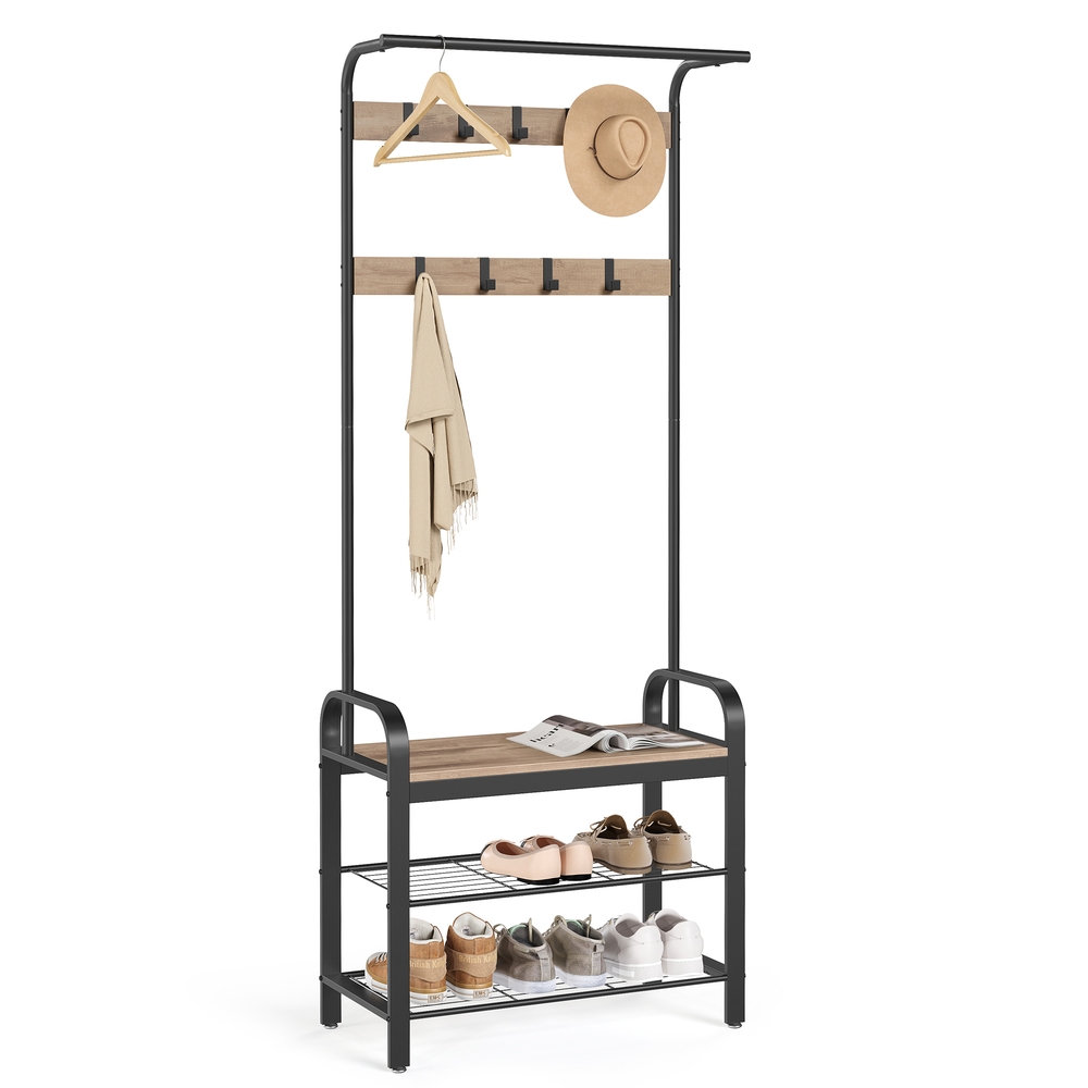 Coat Rack with 9 Removable Hooks 34 x 72 x 183 cm Camel Brown and Ink Black