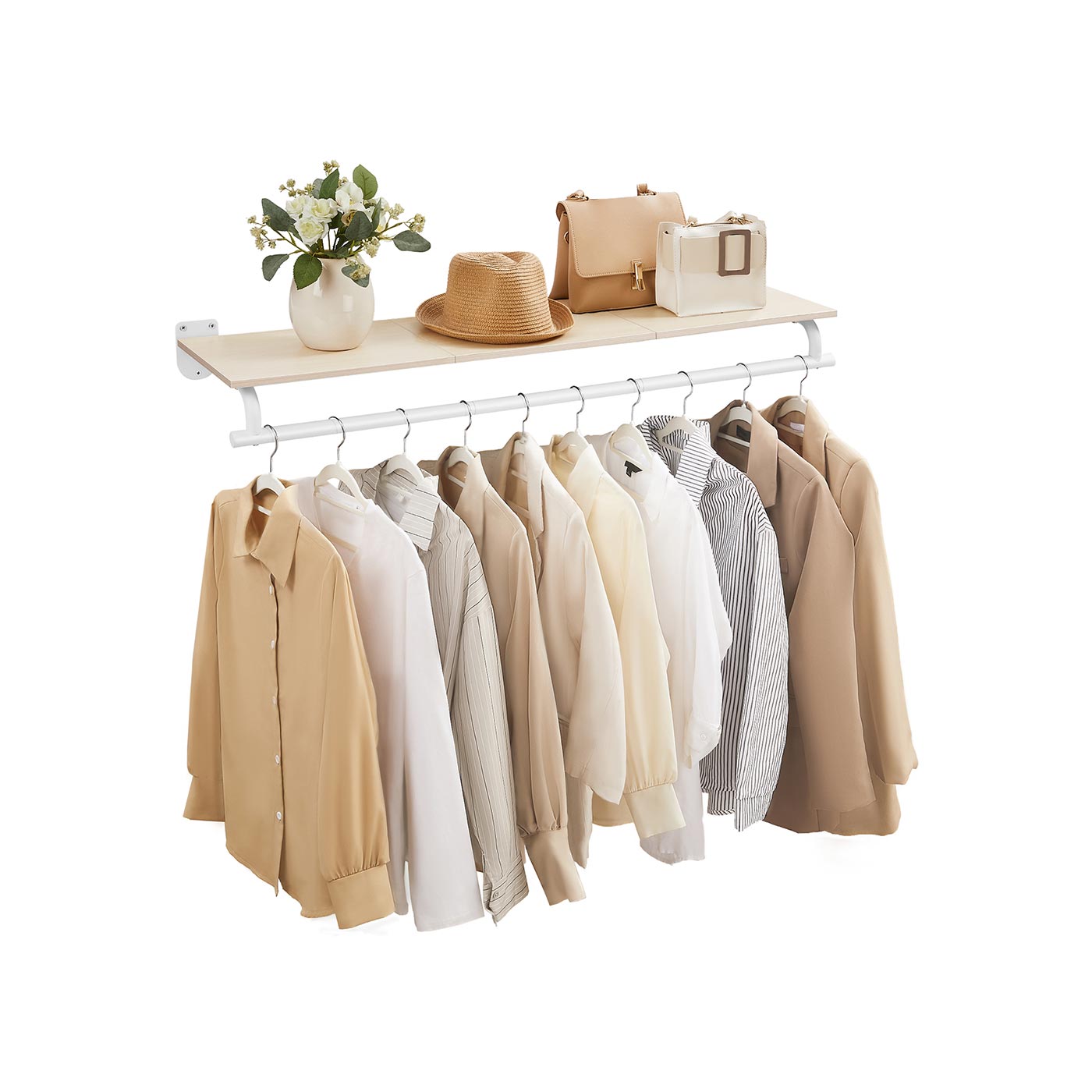 Clothing Rack Wall Mounted 28 x 109 x 13.2 cm Natural Beige and Cloud White Clothing Rack Wall Mounted 28 x 109 x 13.2 cm Natural Beige and Cloud White
