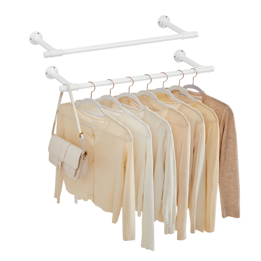 Set of 2 Wall-Mounted Steel Clothes Rails Cloud White