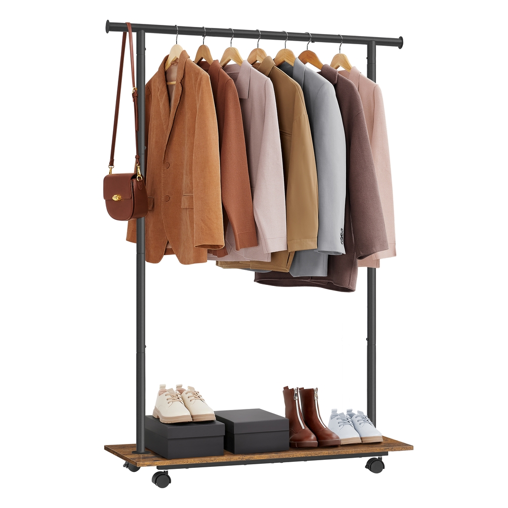 Portable Clothes Rack on Wheels Rustic Brown and Ink Black