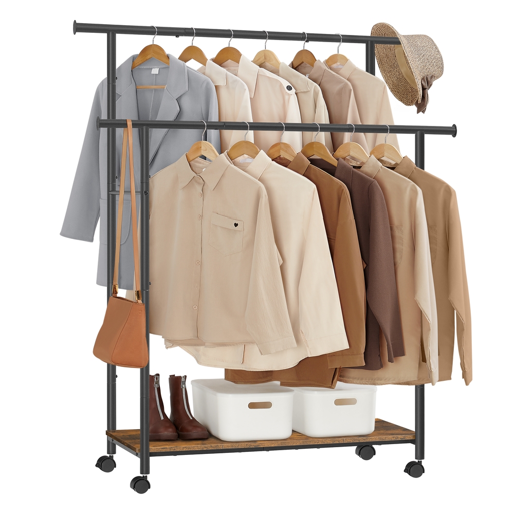 Double-Rod Clothes Rack Rustic Brown and Ink Black