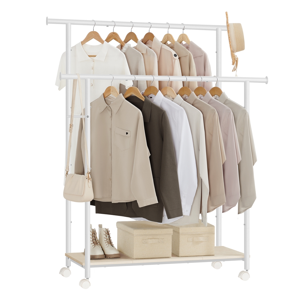 Double-Rod Clothes Rack Cloud White and Natural Beige