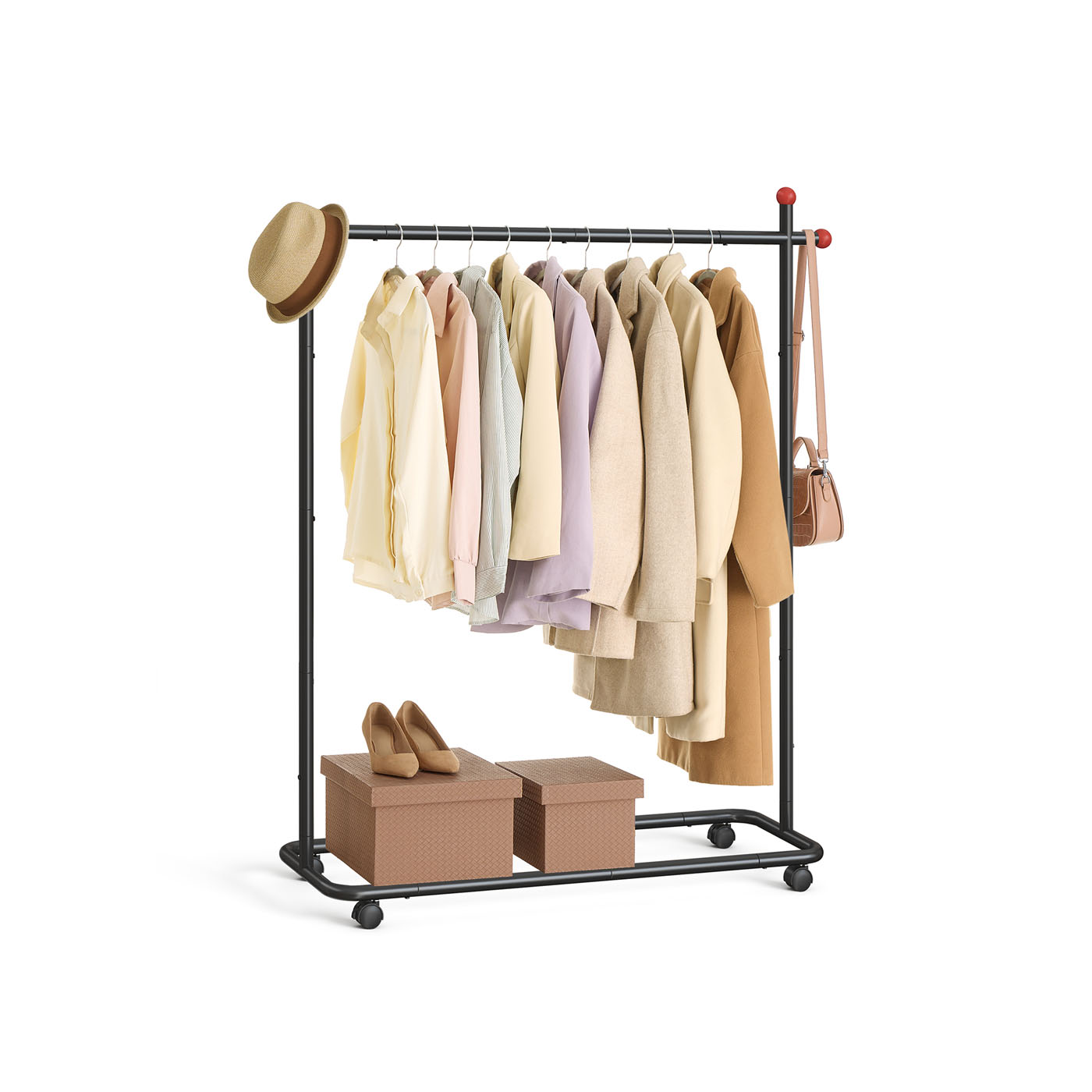Clothes Rail on Wheels with 1 Clothes Hanging Rail Ink Black Clothes Rail on Wheels with 1 Clothes Hanging Rail Ink Black