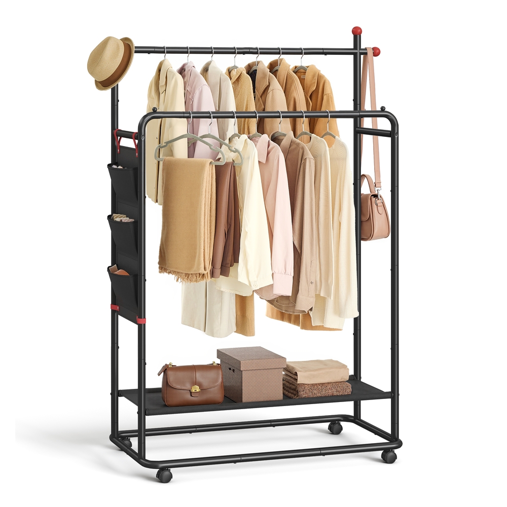 Clothes Rail on Wheels with 2 Clothes Hanging Rails Ink Black Clothes Rail on Wheels with 2 Clothes Hanging Rails Ink Black