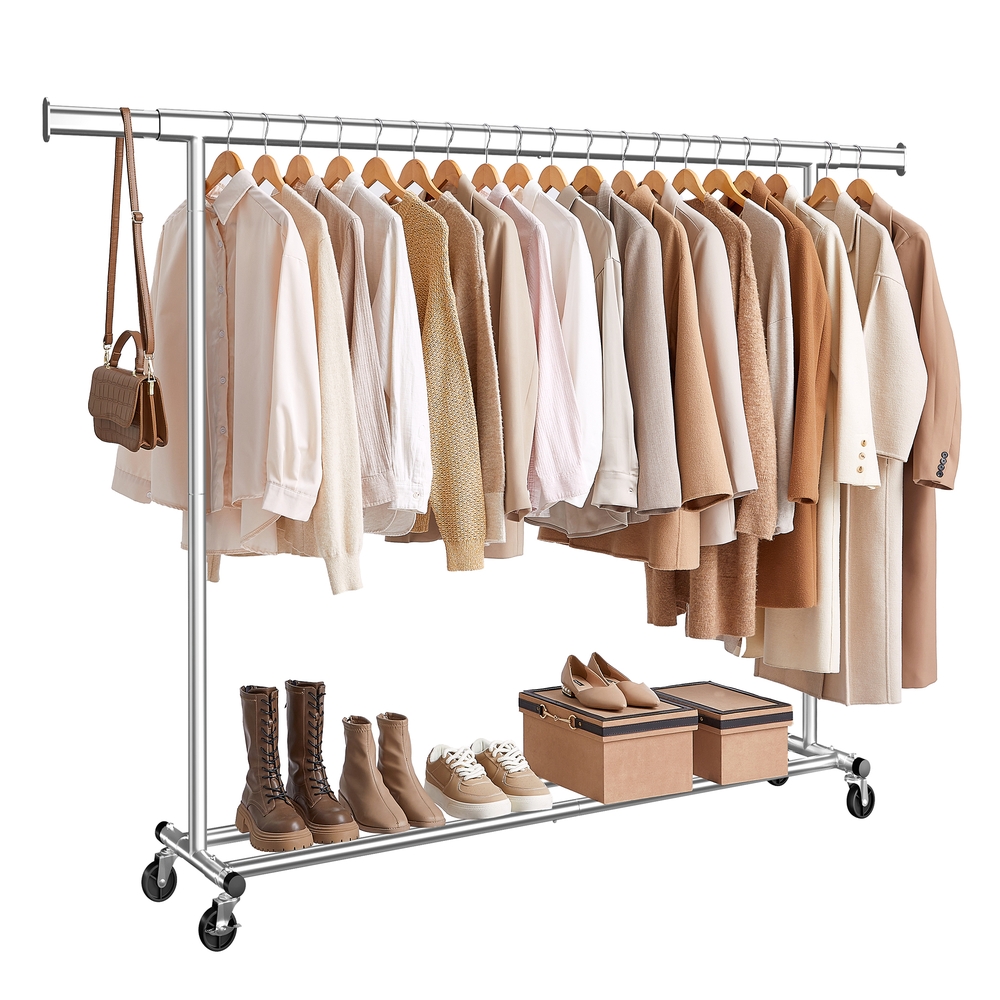 Clothes Rack on Wheels 45 x (160-200) x 161.5 cm 150 kg Load Capacity Silver