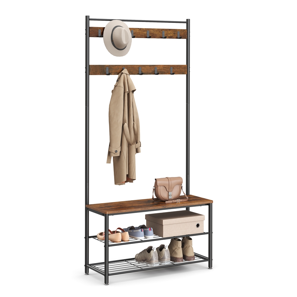 Coat Rack, Coat Stand with Shoe Storage Bench