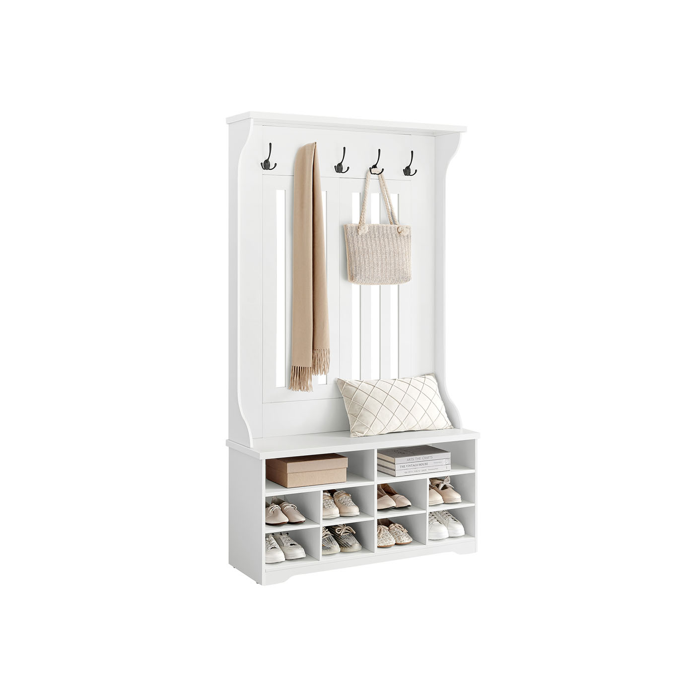 Hall Tree with Bench Shoe Storage Adjustable Shelves Cloud White Hall Tree with Bench Shoe Storage Adjustable Shelves Cloud White