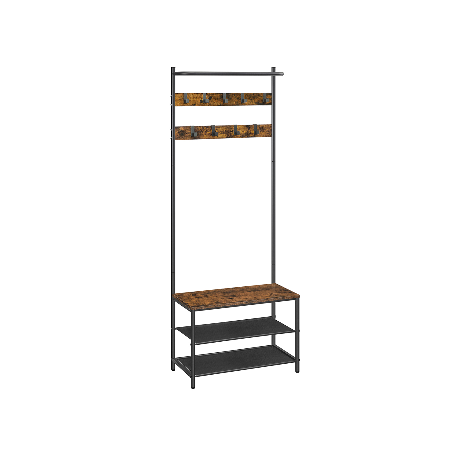 Coat Rack with Shoe Storage Rustic Brown and Black