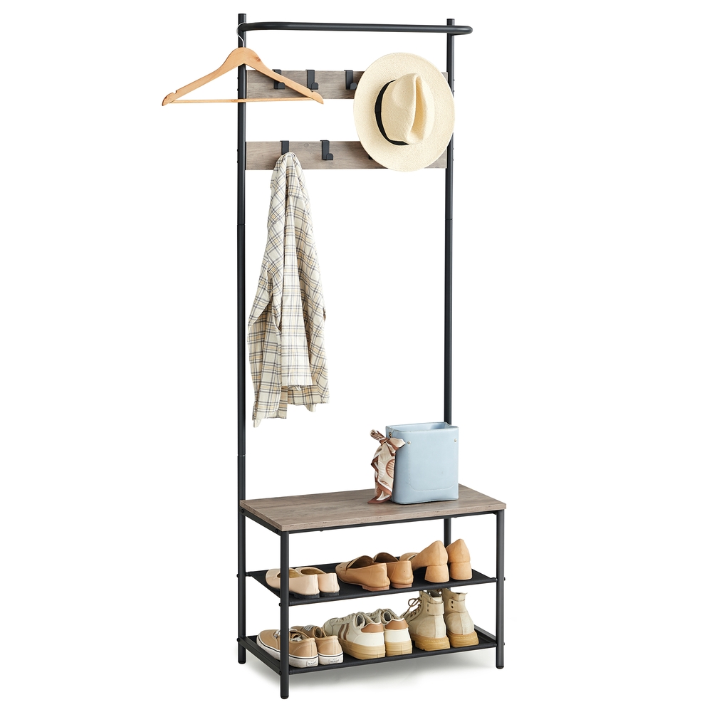 Coat Rack with Shoe Storage 9 Movable Hooks Greige and Black