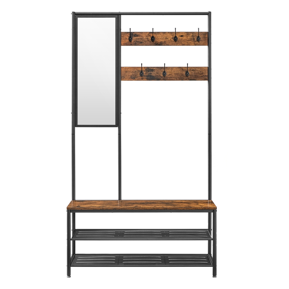 Coat Rack with Shoe Storage, Coat Stand for Hallway with Mirror