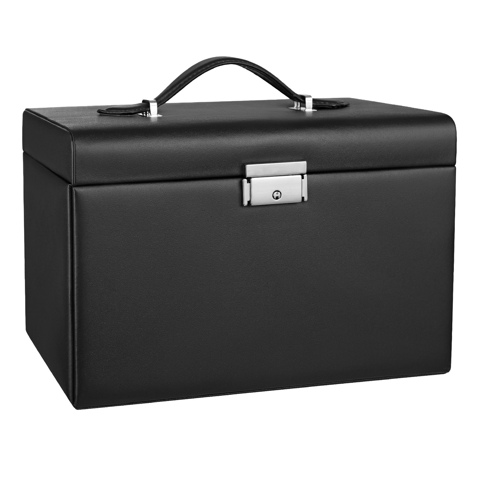 3-Layer Jewellery Storage Case, Lockable Organiser with Handle and 2 Drawers