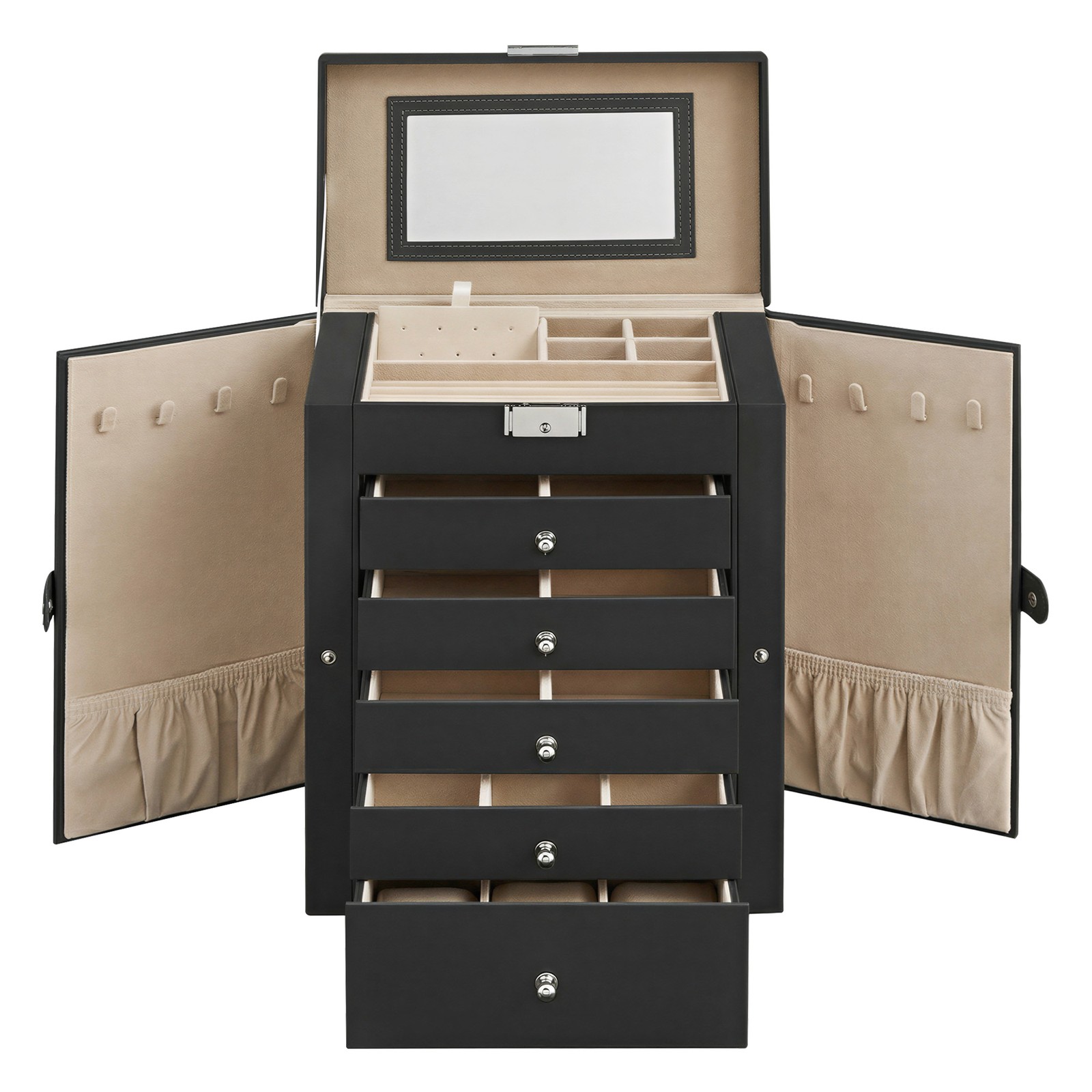 6 Tier Jewelry Box, Jewelry Storage Organizer with 5 Drawers, Black
