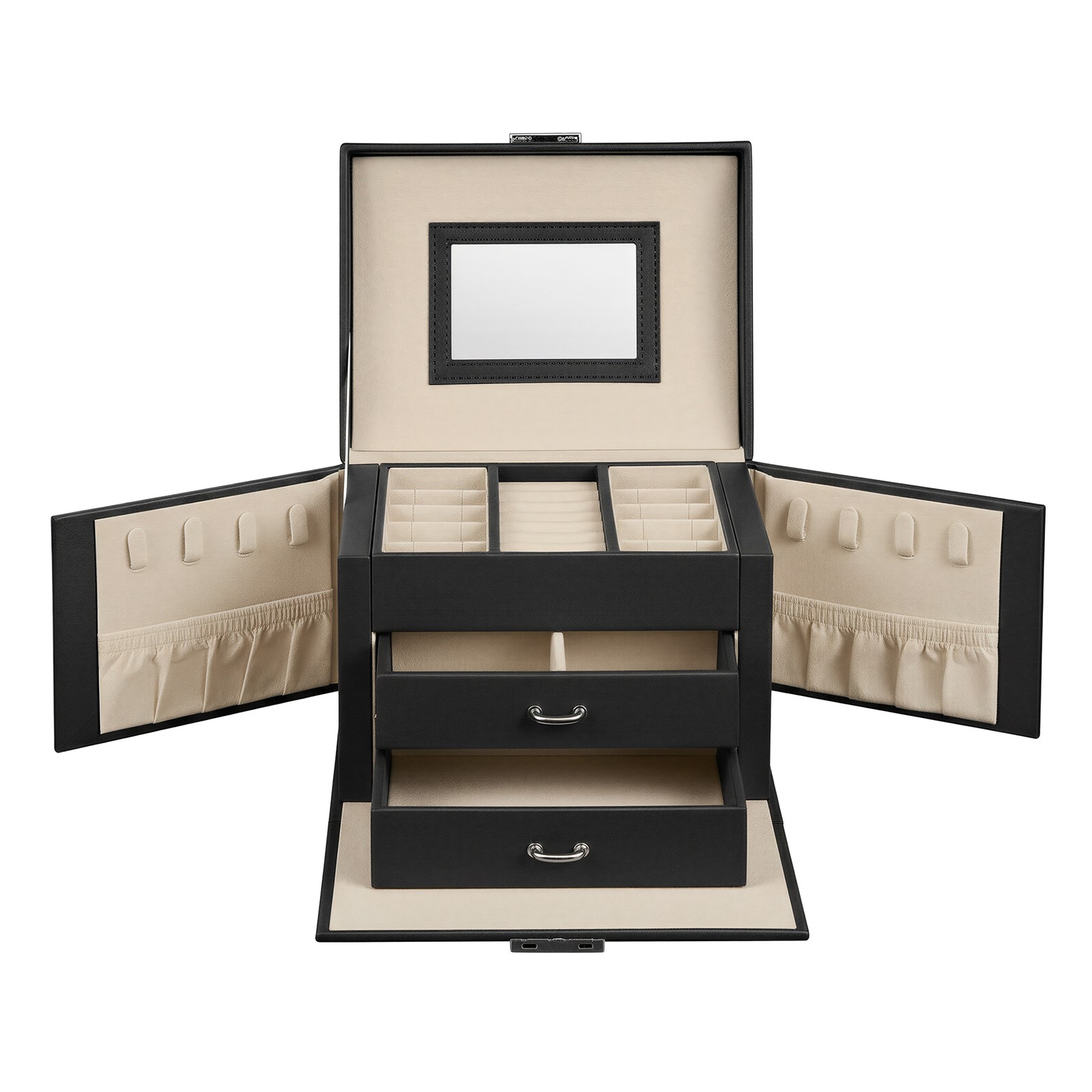 Travel Jewellery Storage Case with Mirror, 2 Drawers Travel Jewellery Storage Case with Mirror, 2 Drawers