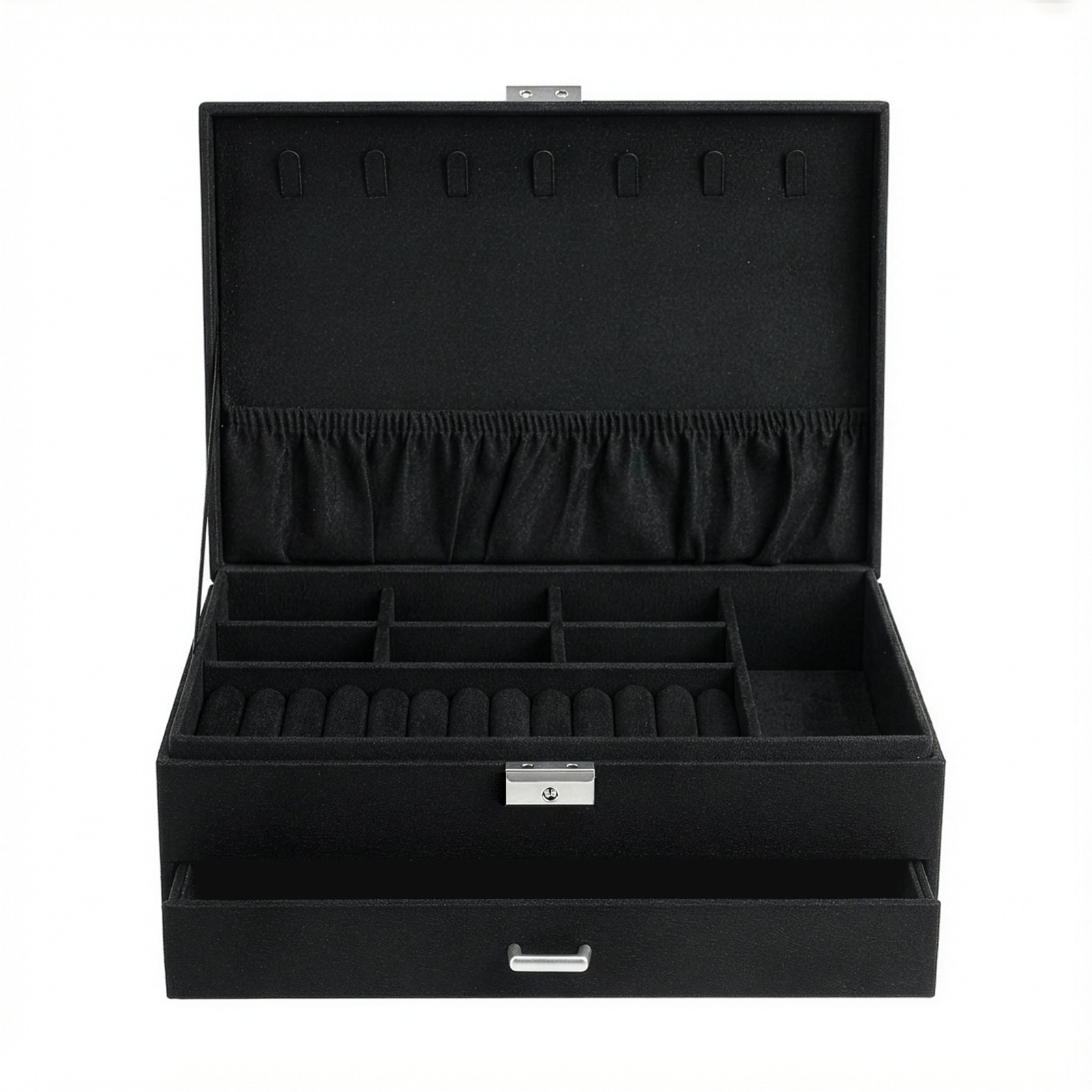 Jewellery Organiser, 2-Tier Storage Case with Drawer and Lock Jewellery Organiser, 2-Tier Storage Case with Drawer and Lock