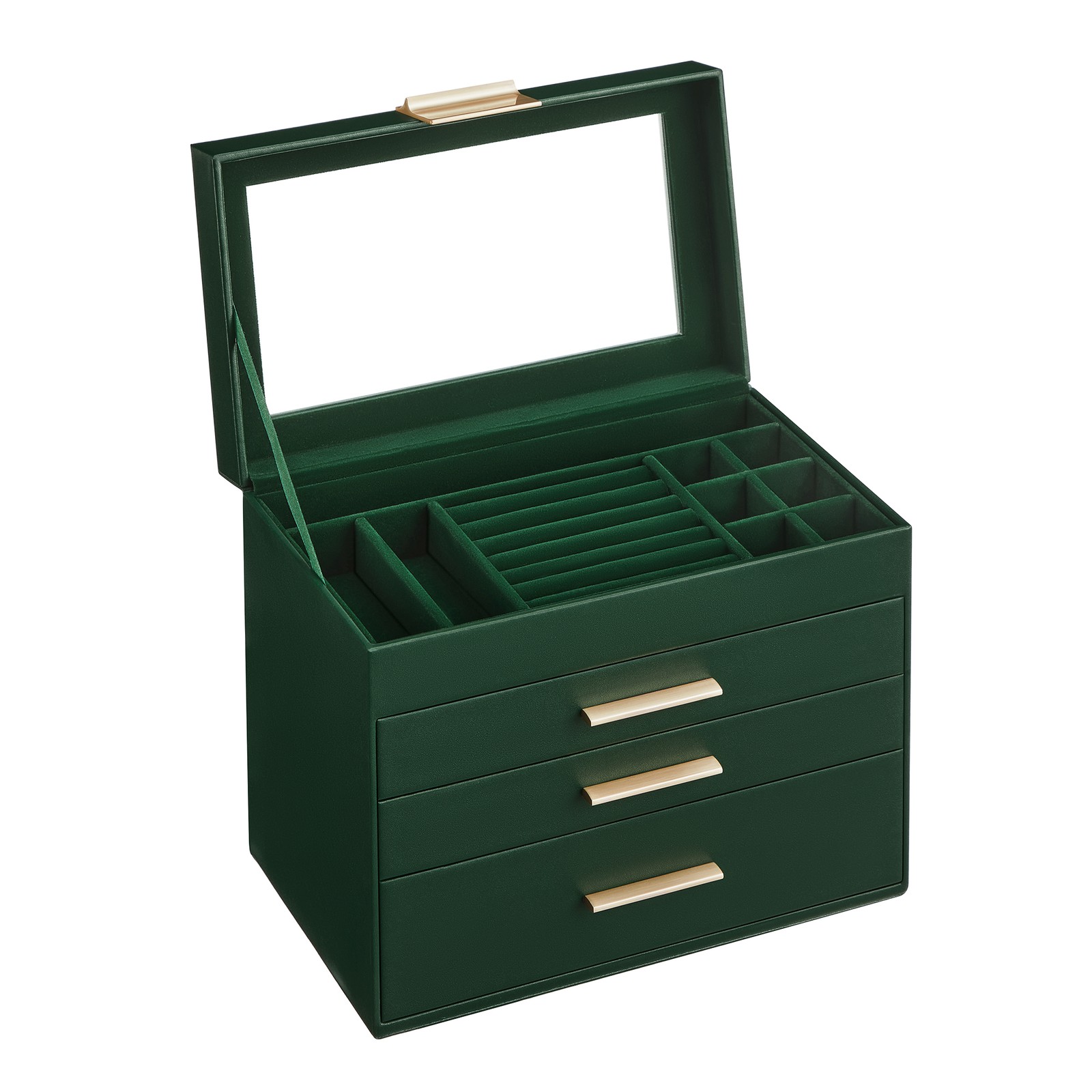 Jewellery Box with Glass Lid, 4-Tier Jewellery Organiser, 3 Drawers Jewellery Box with Glass Lid, 4-Tier Jewellery Organiser, 3 Drawers