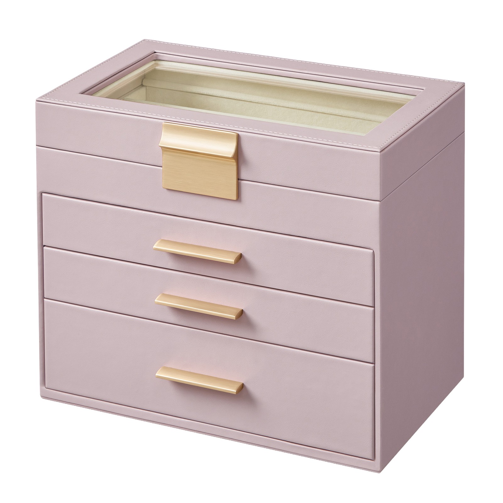 Jewelry Box with Glass Lid, 4-Tier Jewelry Organiser