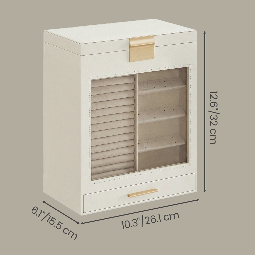 Jewellery Box with Glass Window, 5-Layer Jewellery Organiser with 3 Side Drawers