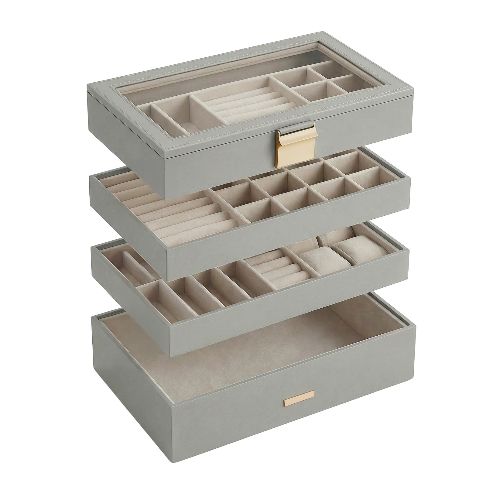 4-Tier Stackable Jewellery Trays, Jewellery Box, Drawer Jewellery Organiser