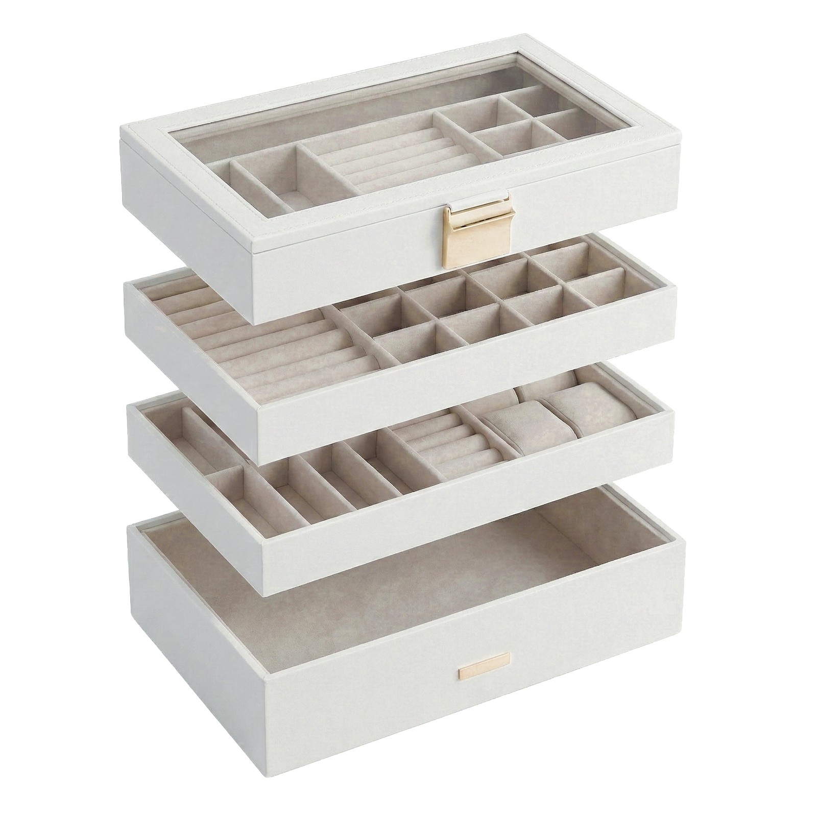 4-Tier Stackable Jewellery Trays, Jewellery Box, Drawer Jewellery Organiser