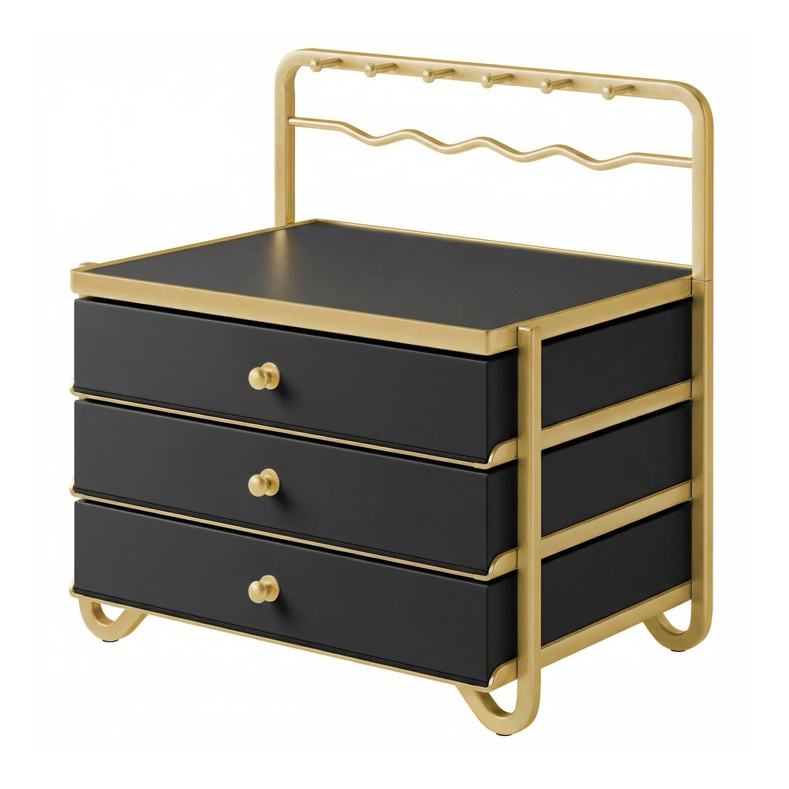 3-Layer Jewelry Organizer, Metal Frame Drawer Box with Hanging Rack
