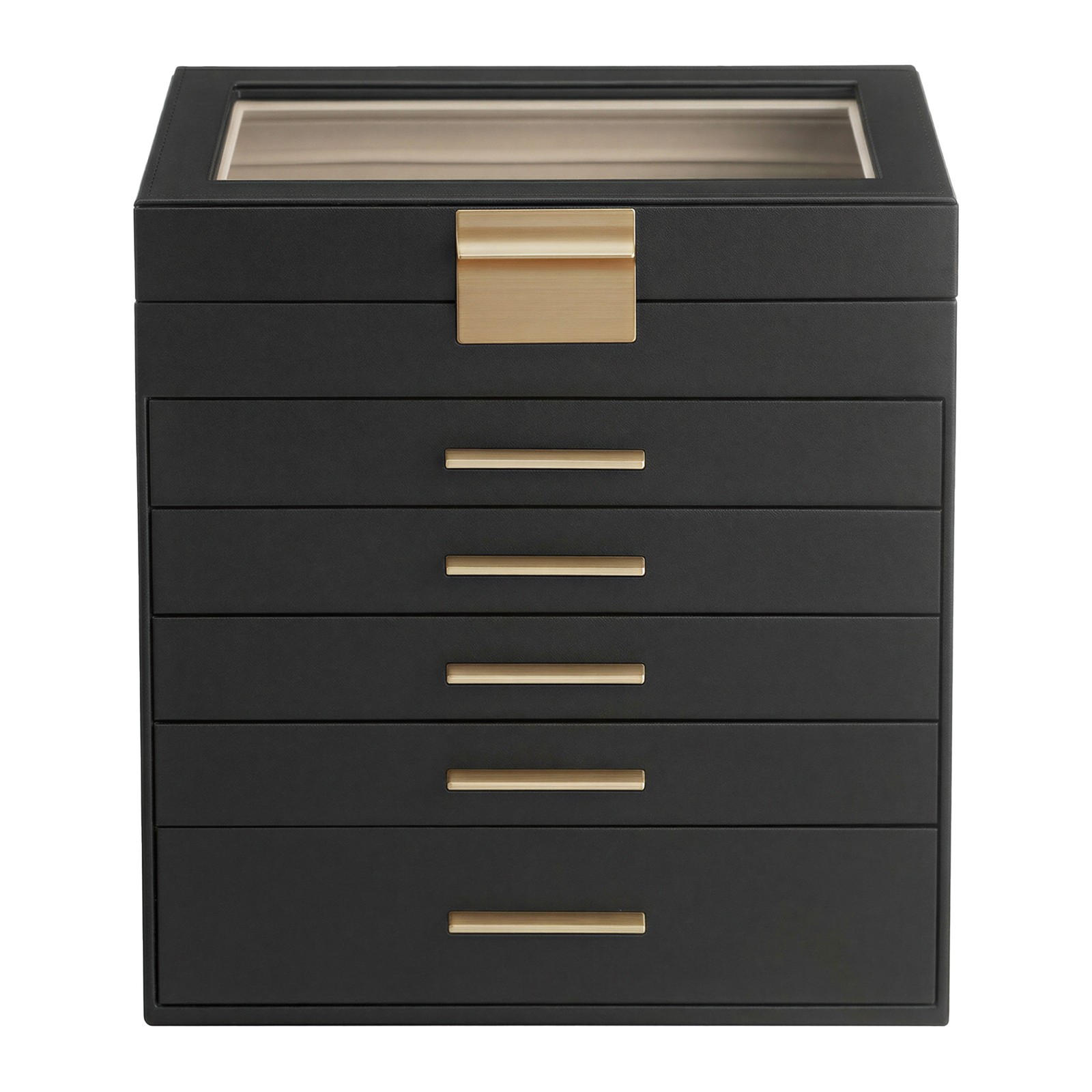 Jewellery Box with Glass Lid, 6-Layer Jewellery Organizer, 5 Drawers