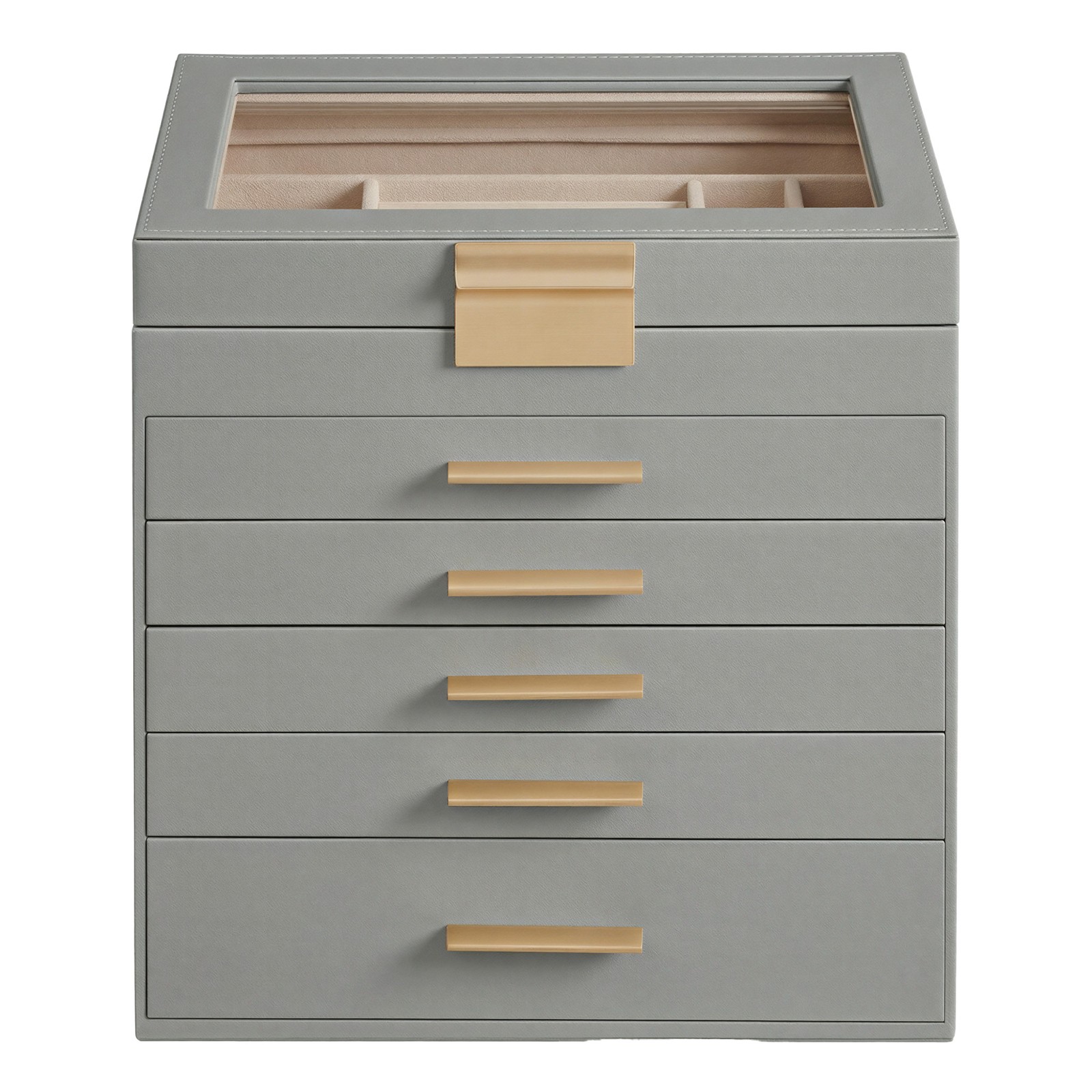 Jewellery Box with Glass Lid, 6-Layer Jewellery Organizer, 5 Drawers