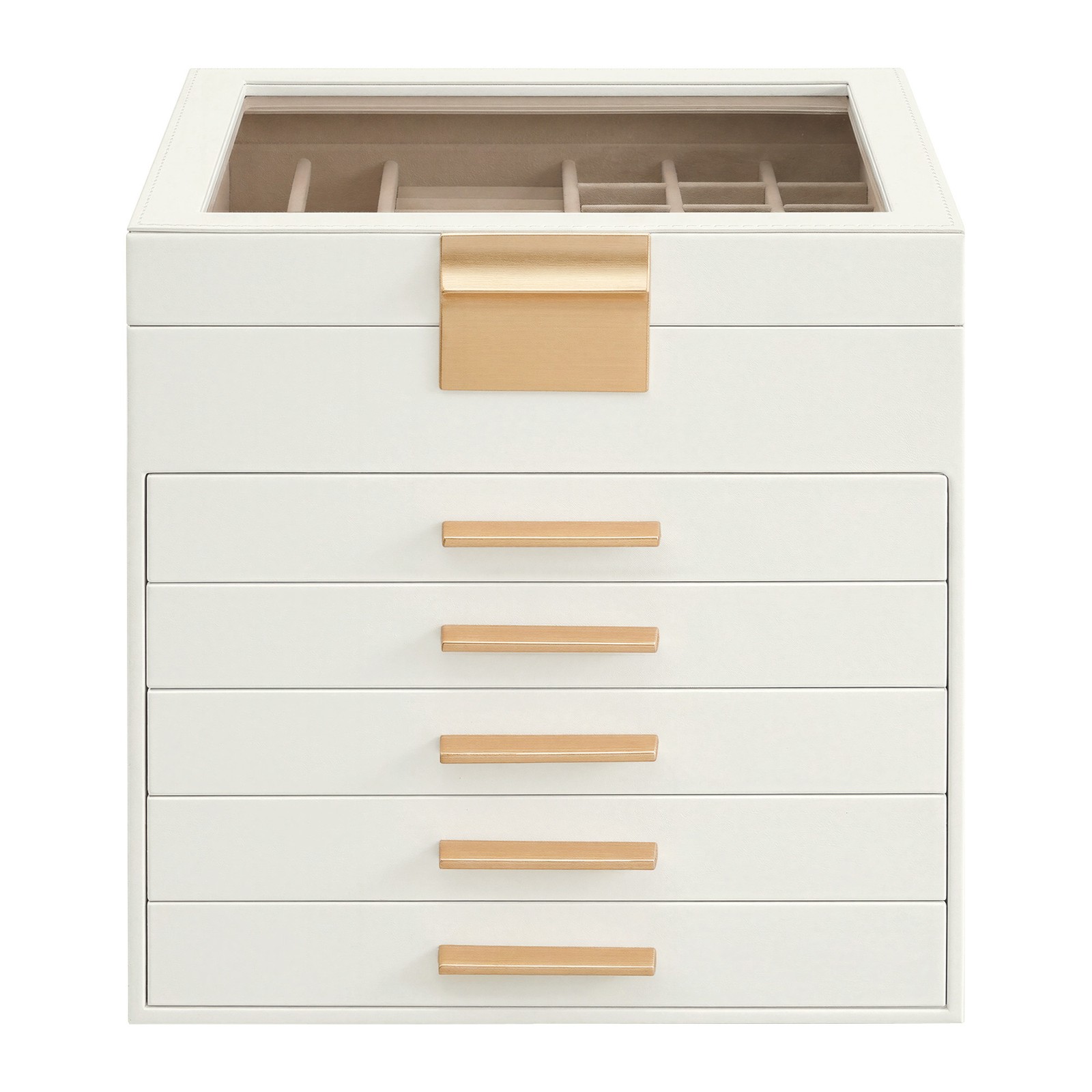 Jewellery Organiser with Glass Lid, 5-Drawer Storage Box