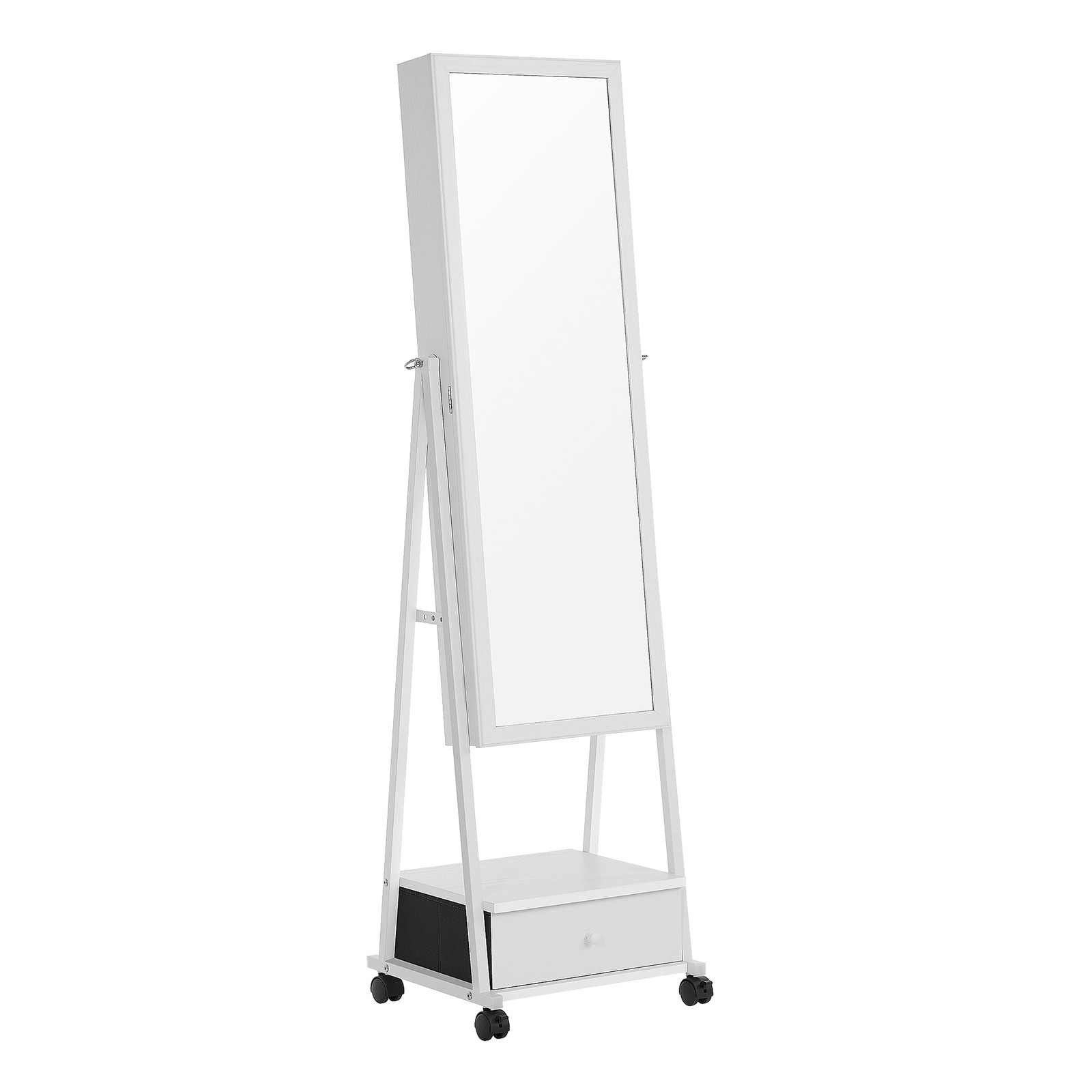 Floor Standing Jewellery Cabinet, Lockable Jewellery Organizer with Full-Length Mirror Floor Standing Jewellery Cabinet, Lockable Jewellery Organizer with Full-Length Mirror