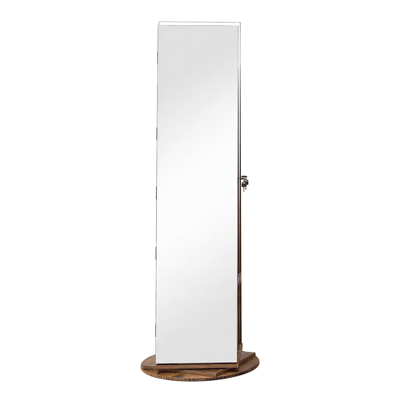 360° Rotating Mirrored Jewellery Cabinet, Lockable Jewellery Organiser, with Full-Length Mirror, Rustic Brown and Black