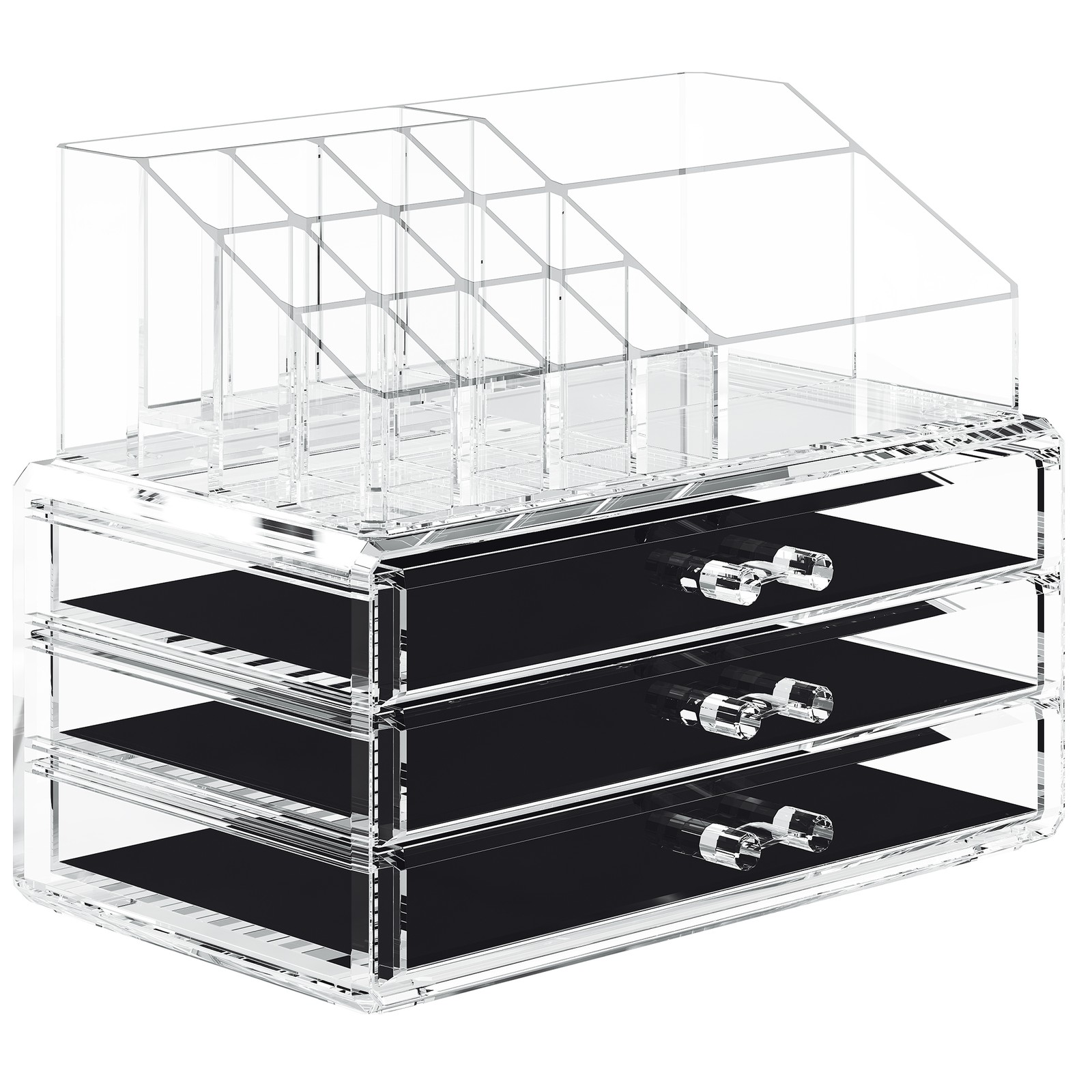 2-Piece Set Makeup Organiser, Cosmetic Organiser with 3 Drawers and 15 Compartments 2-Piece Set Makeup Organiser, Cosmetic Organiser with 3 Drawers and 15 Compartments